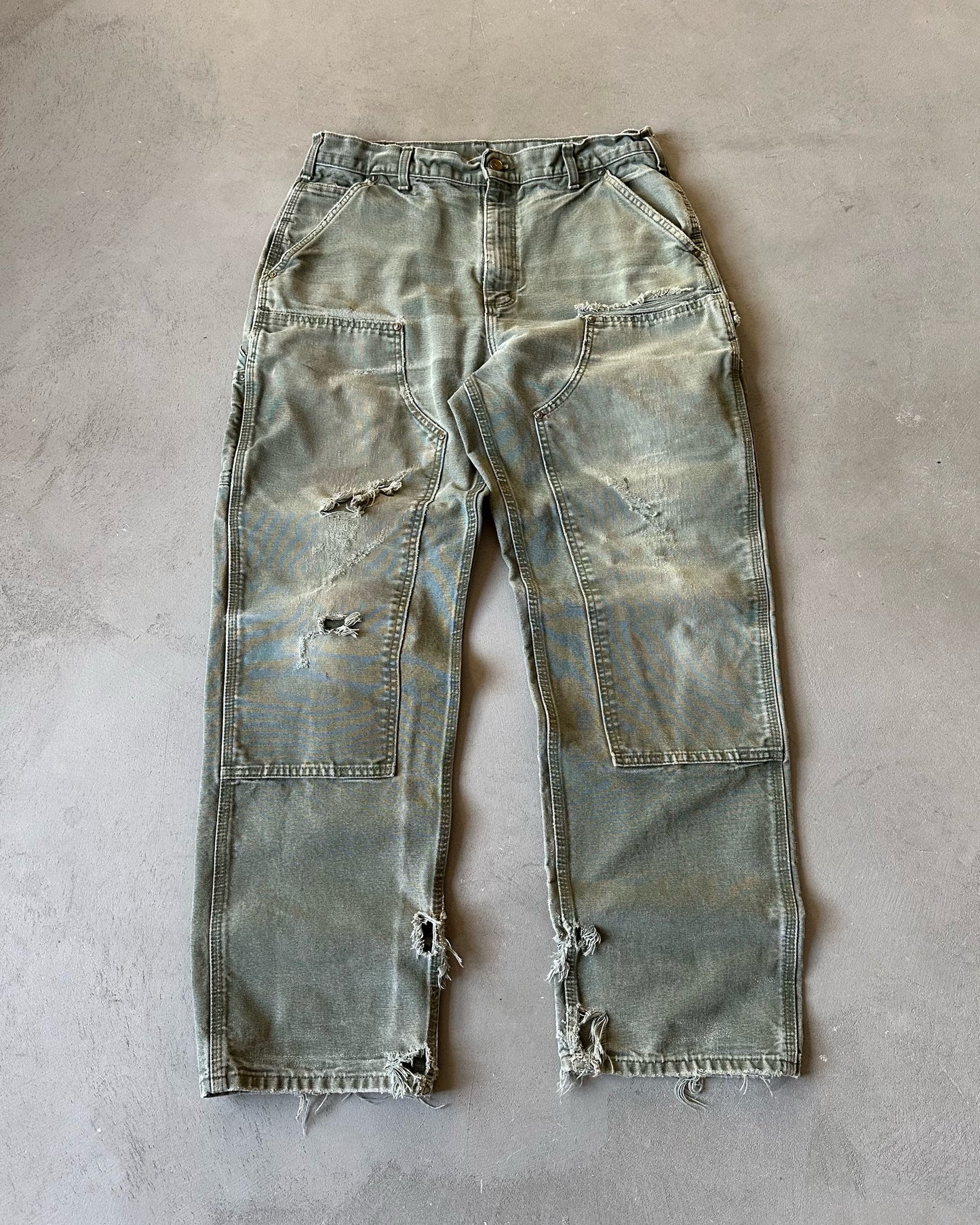 2000s - Distressed Green Carhartt Double Knees - 34x31