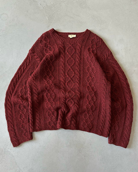 1990s - Burgundy J.Crew Cableknit Wool Sweater - L