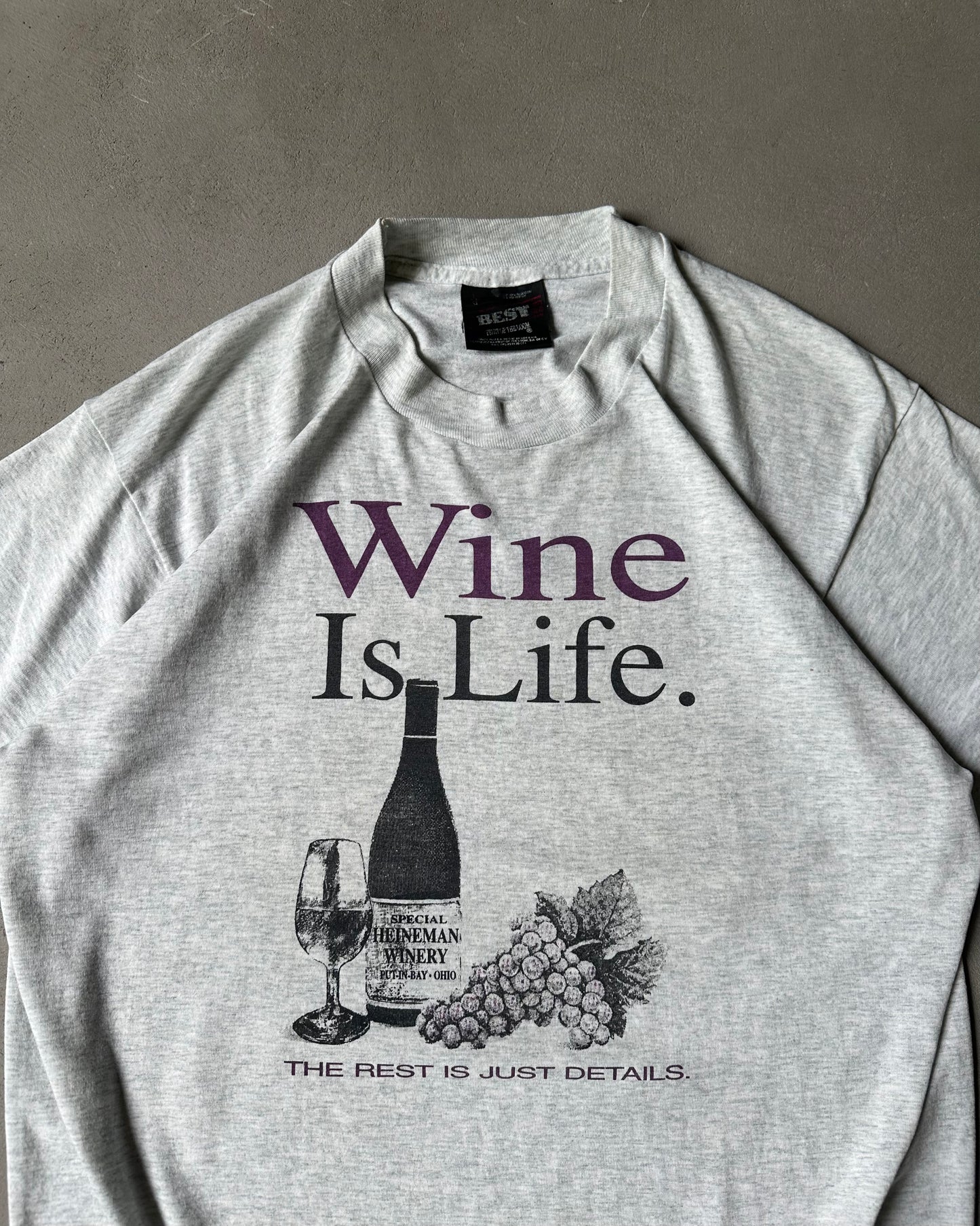 1990s - Ash Grey Wine Is Life T-Shirt - L