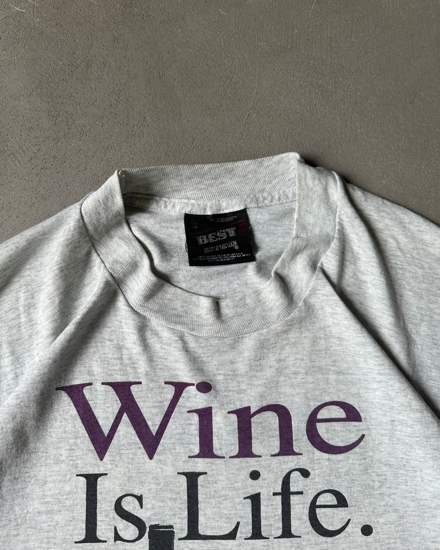 1990s - Ash Grey Wine Is Life T-Shirt - L