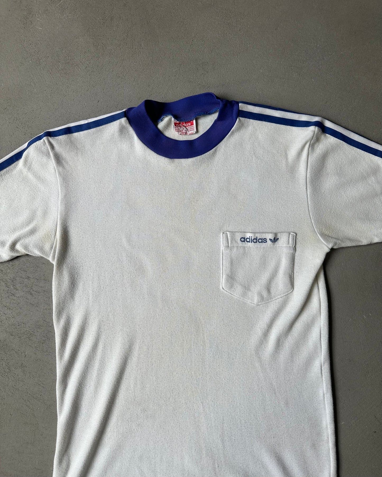 1970s - White/Blue Adidas Ringer T-Shirt - S