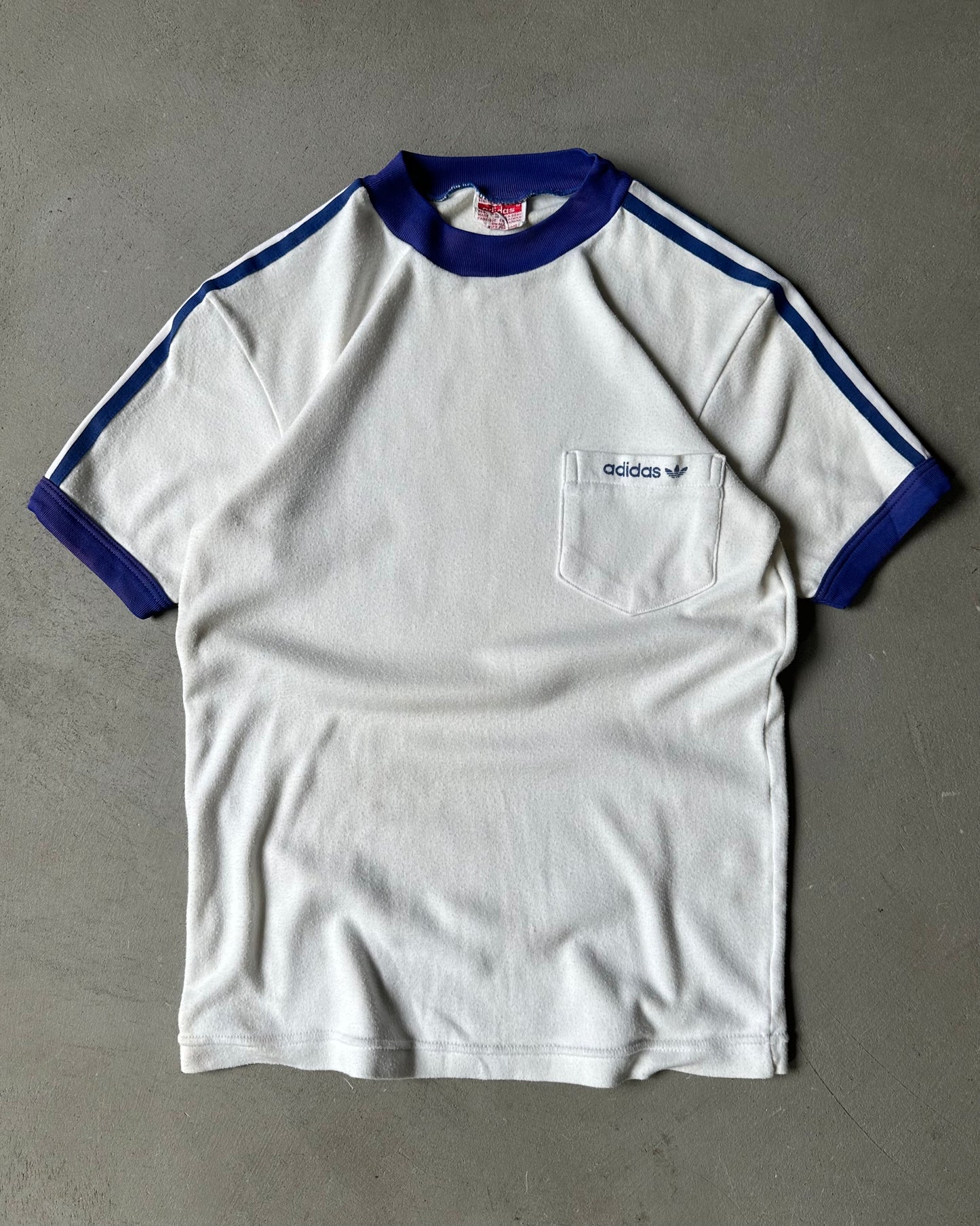 1970s - White/Blue Adidas Ringer T-Shirt - S
