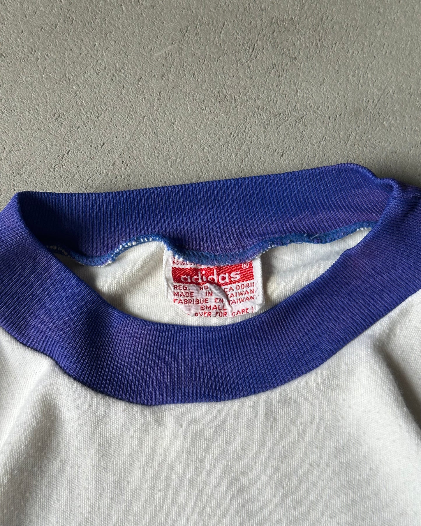 1970s - White/Blue Adidas Ringer T-Shirt - S