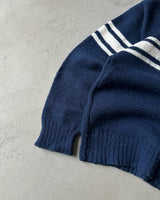 1980s - Navy/White Striped Wool Sweater - XS