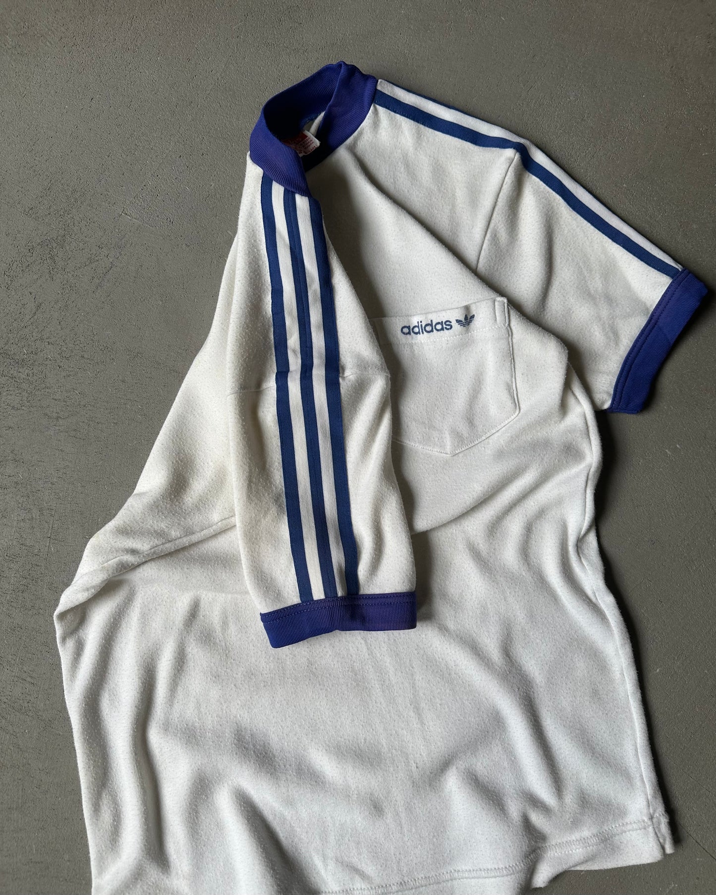 1970s - White/Blue Adidas Ringer T-Shirt - S