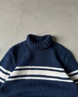 1980s - Navy/White Striped Wool Sweater - XS