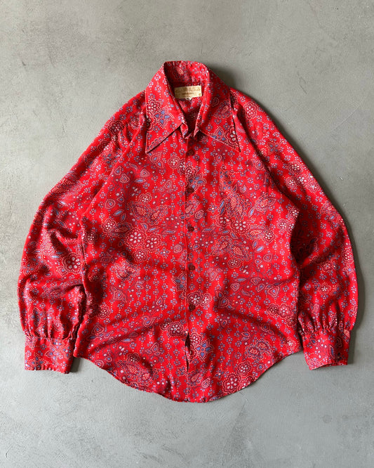 1960s - Red/Blue Paisley Button Up - L