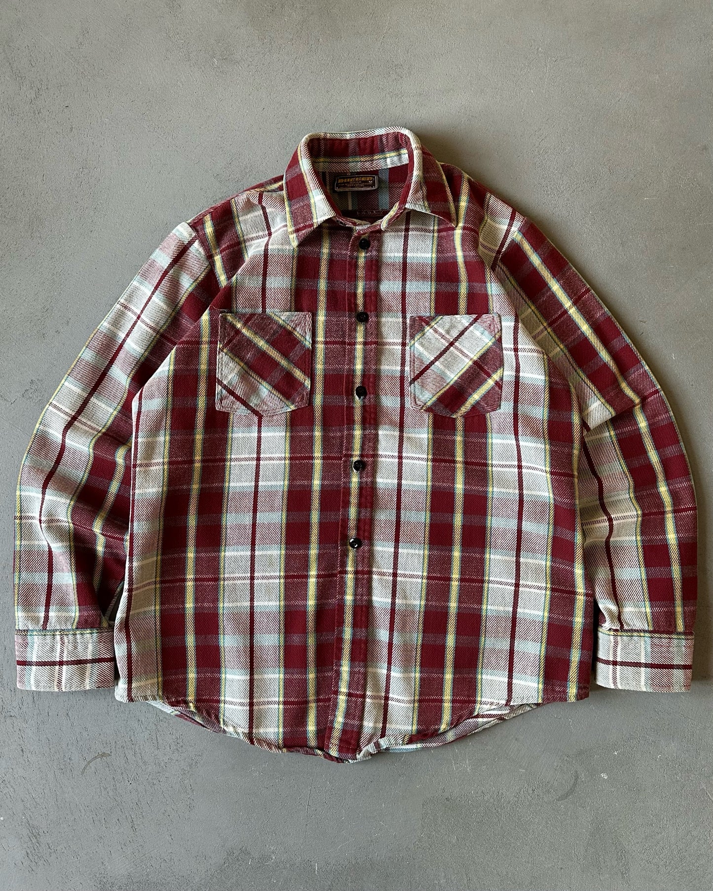 1980s - Burgundy/Yellow Rugged Plaid Flannel - M