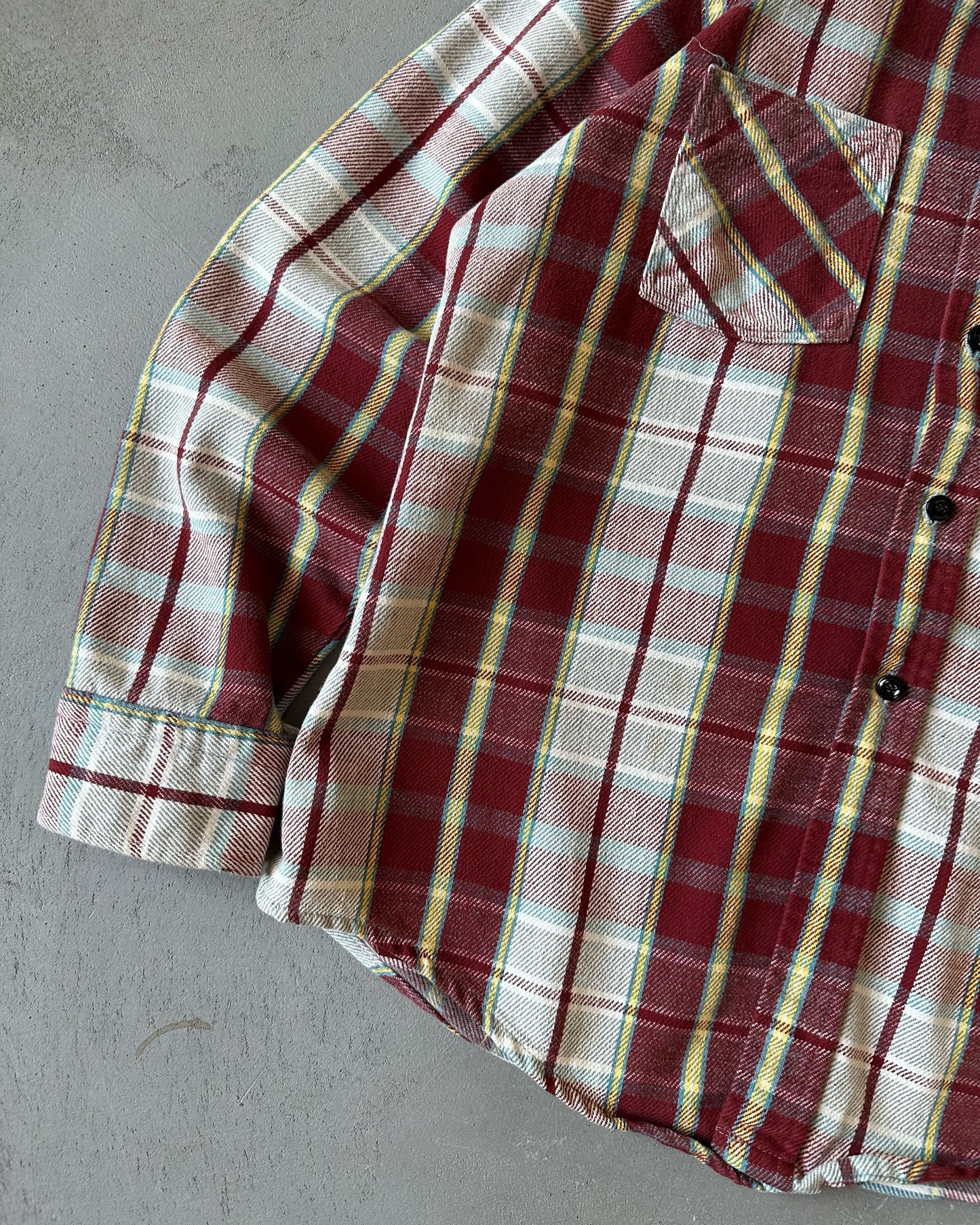 1980s - Burgundy/Yellow Rugged Plaid Flannel - M