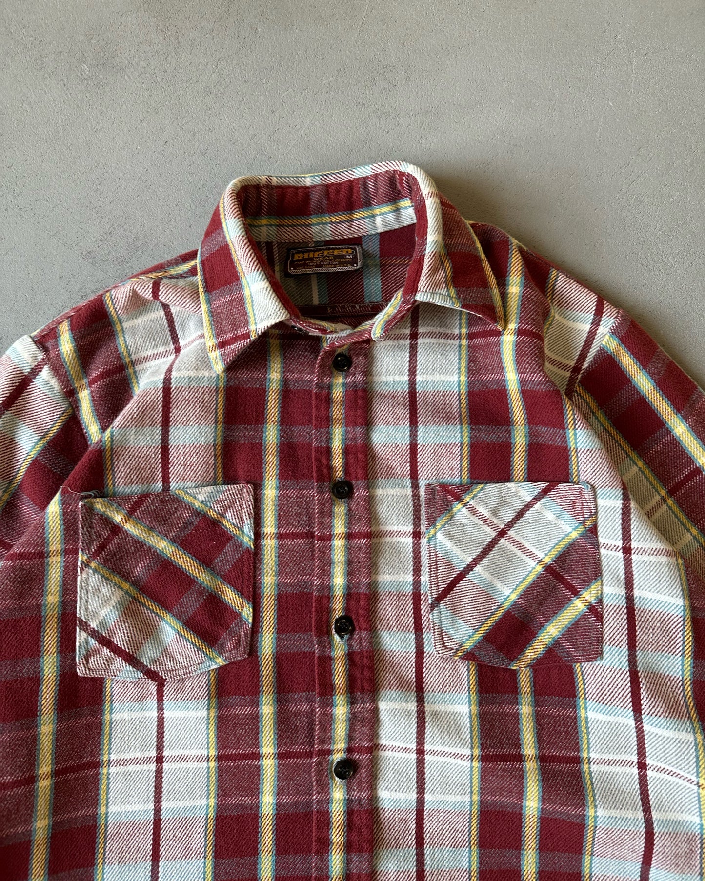 1980s - Burgundy/Yellow Rugged Plaid Flannel - M