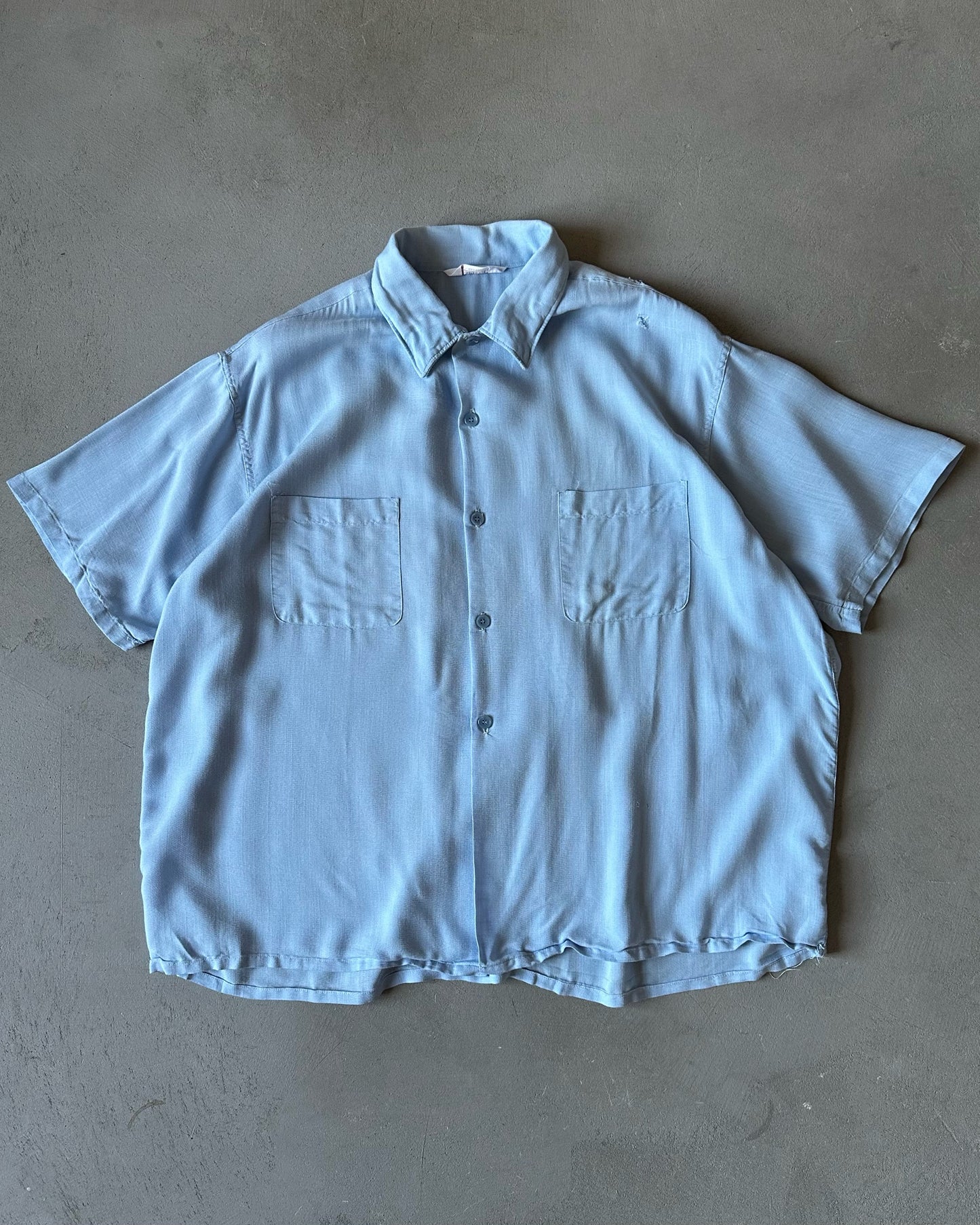 1970s - Distressed Spiegel Light Blue Cropped Shirt - M/L