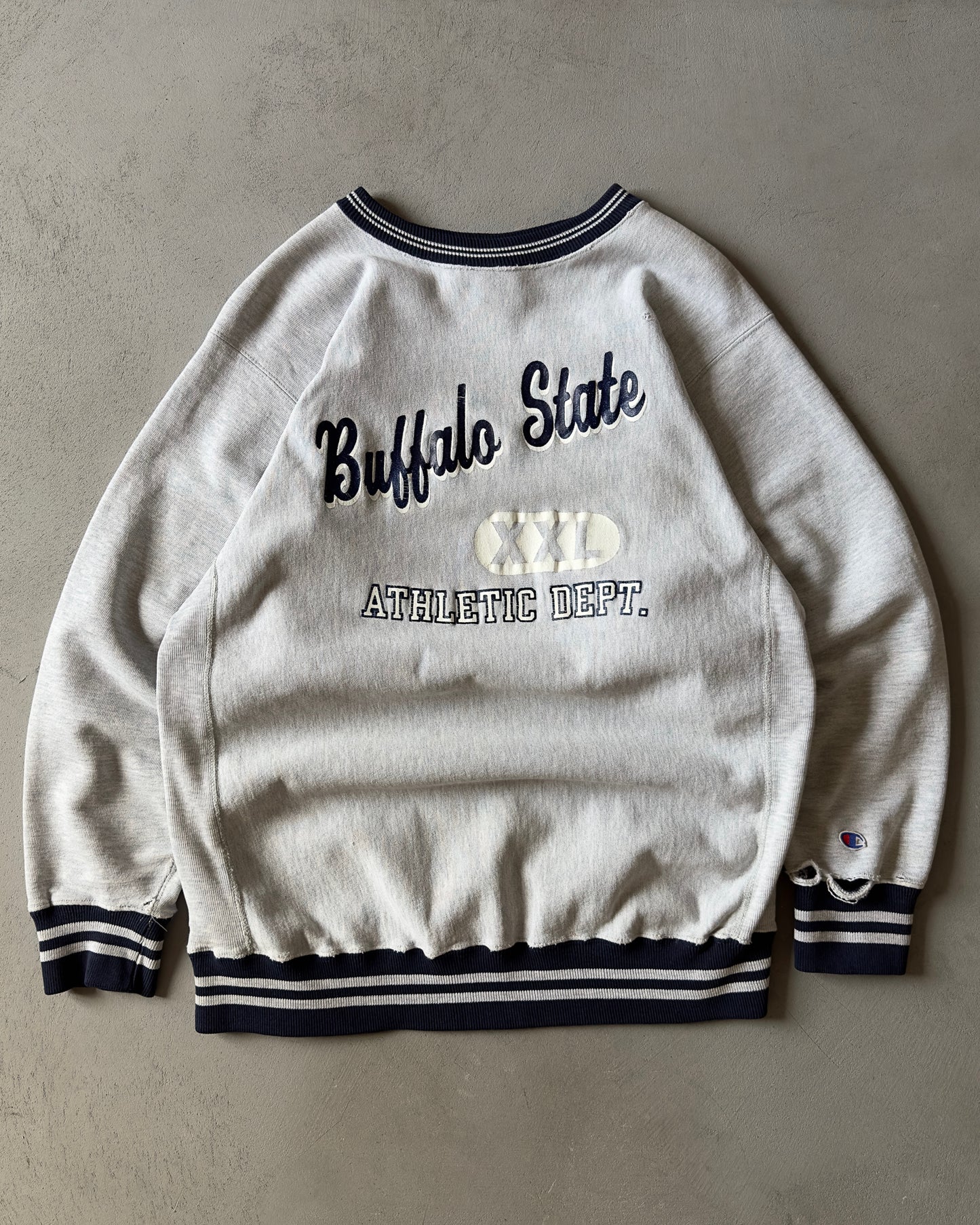 1990s - Grey/Navy Buffalo State Champion RW Crewneck - L