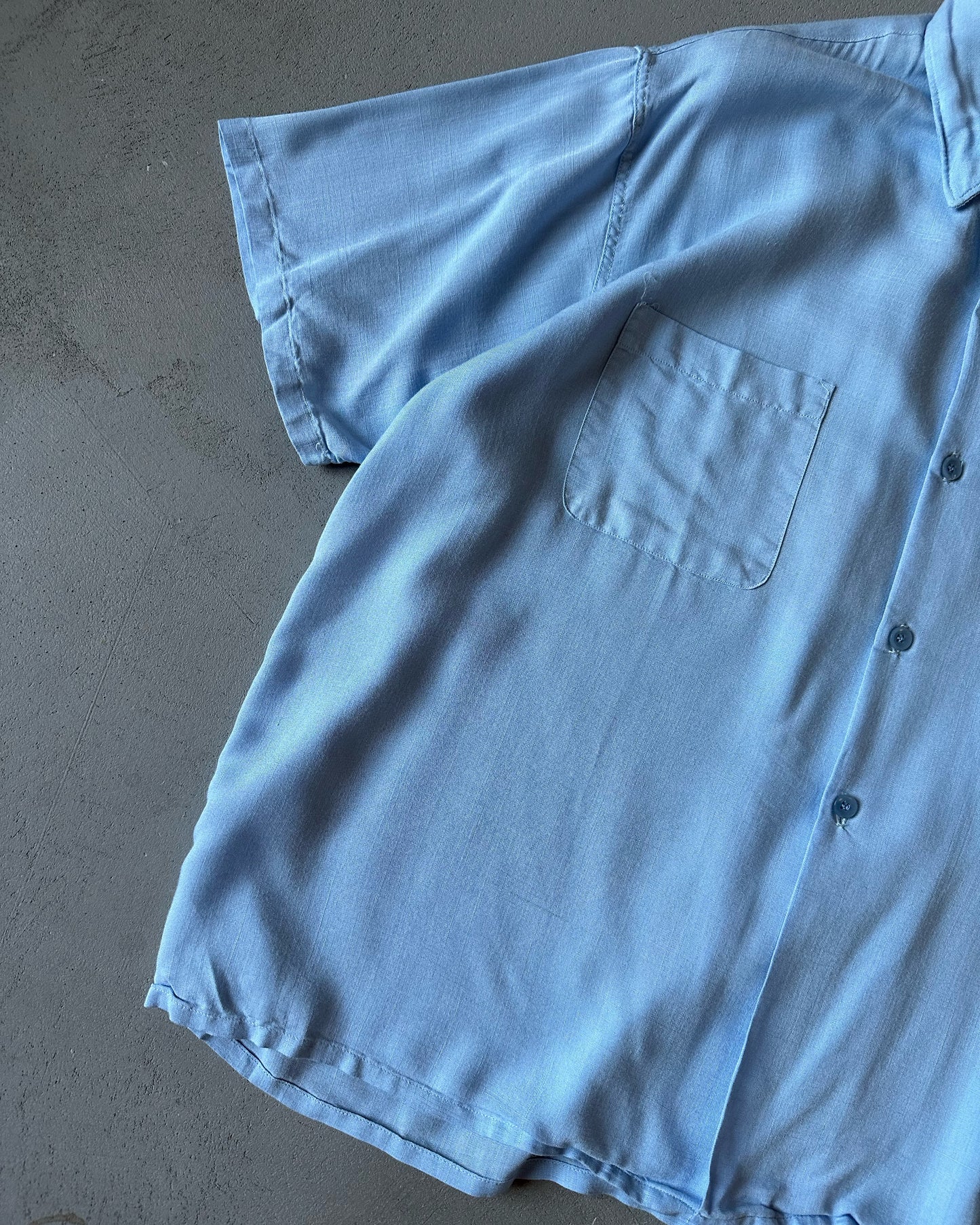 1970s - Distressed Spiegel Light Blue Cropped Shirt - M/L