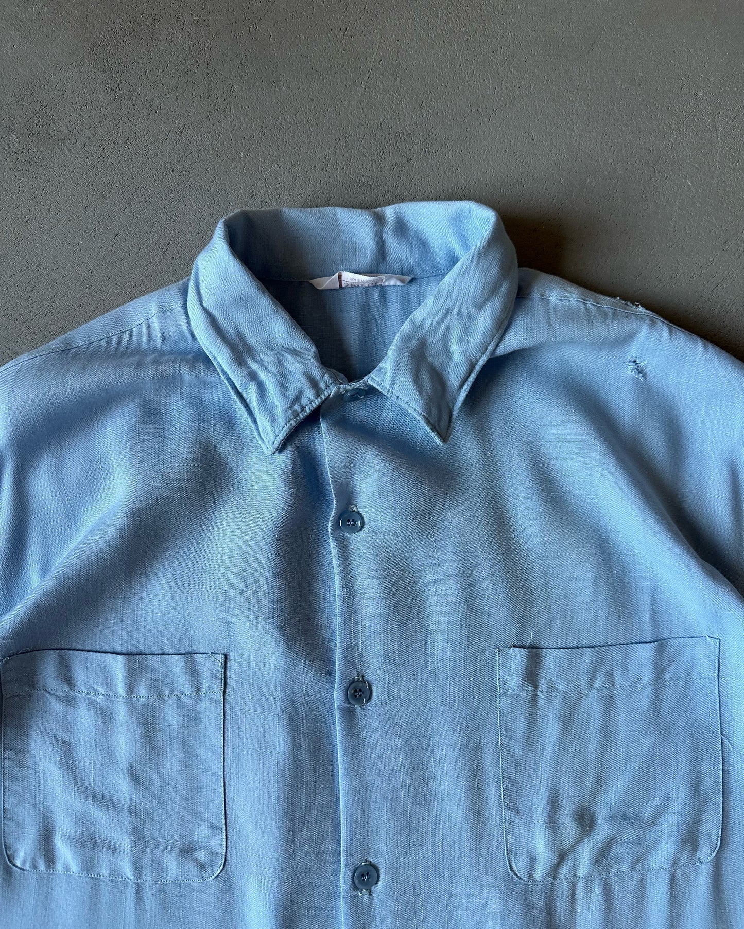 1970s - Distressed Spiegel Light Blue Cropped Shirt - M/L