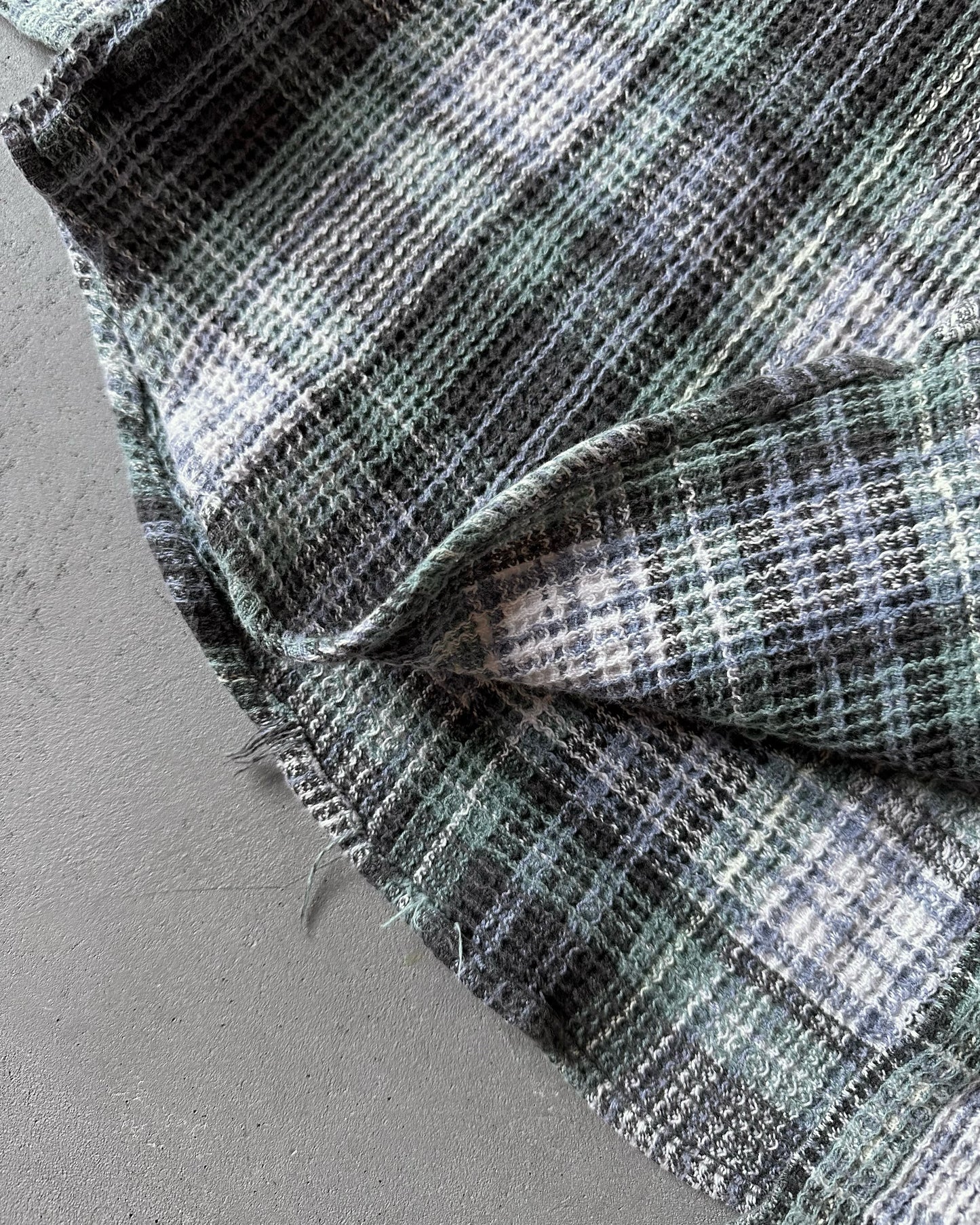 1990s - Green/Blue Waffle Plaid Women's Shirt - (W)M/L