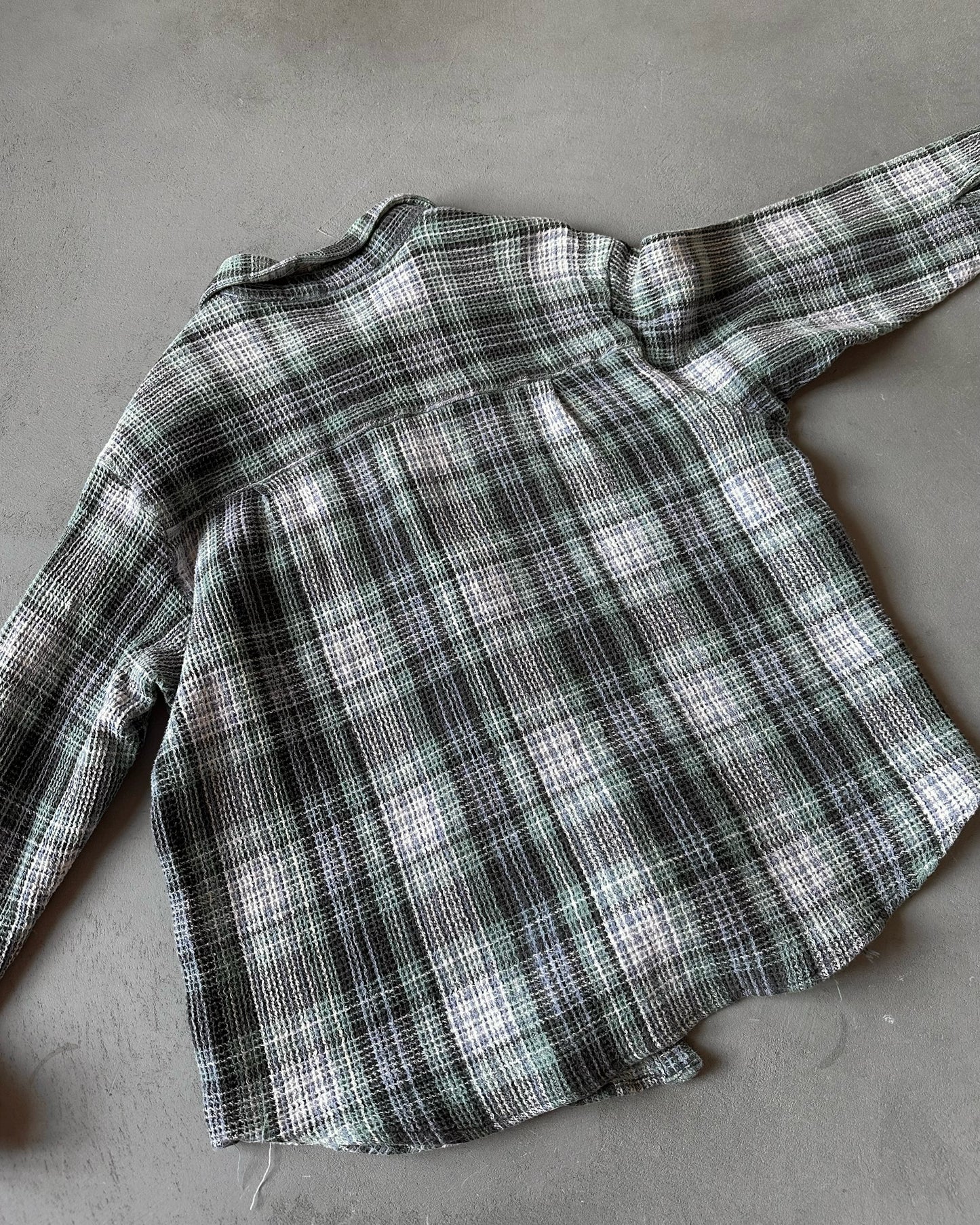 1990s - Green/Blue Waffle Plaid Women's Shirt - (W)M/L