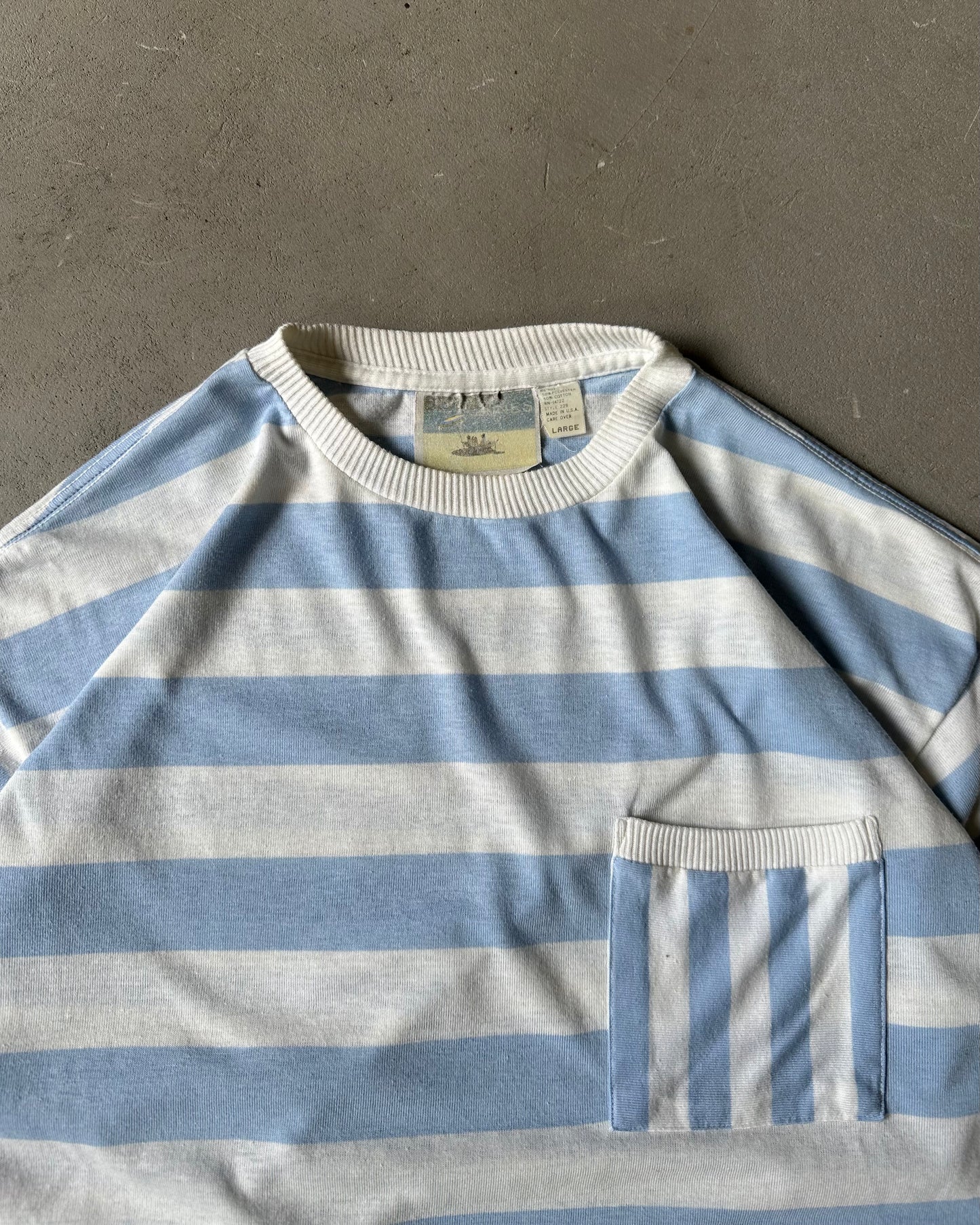 1990s - Blue/White Striped T-Shirt - M/L