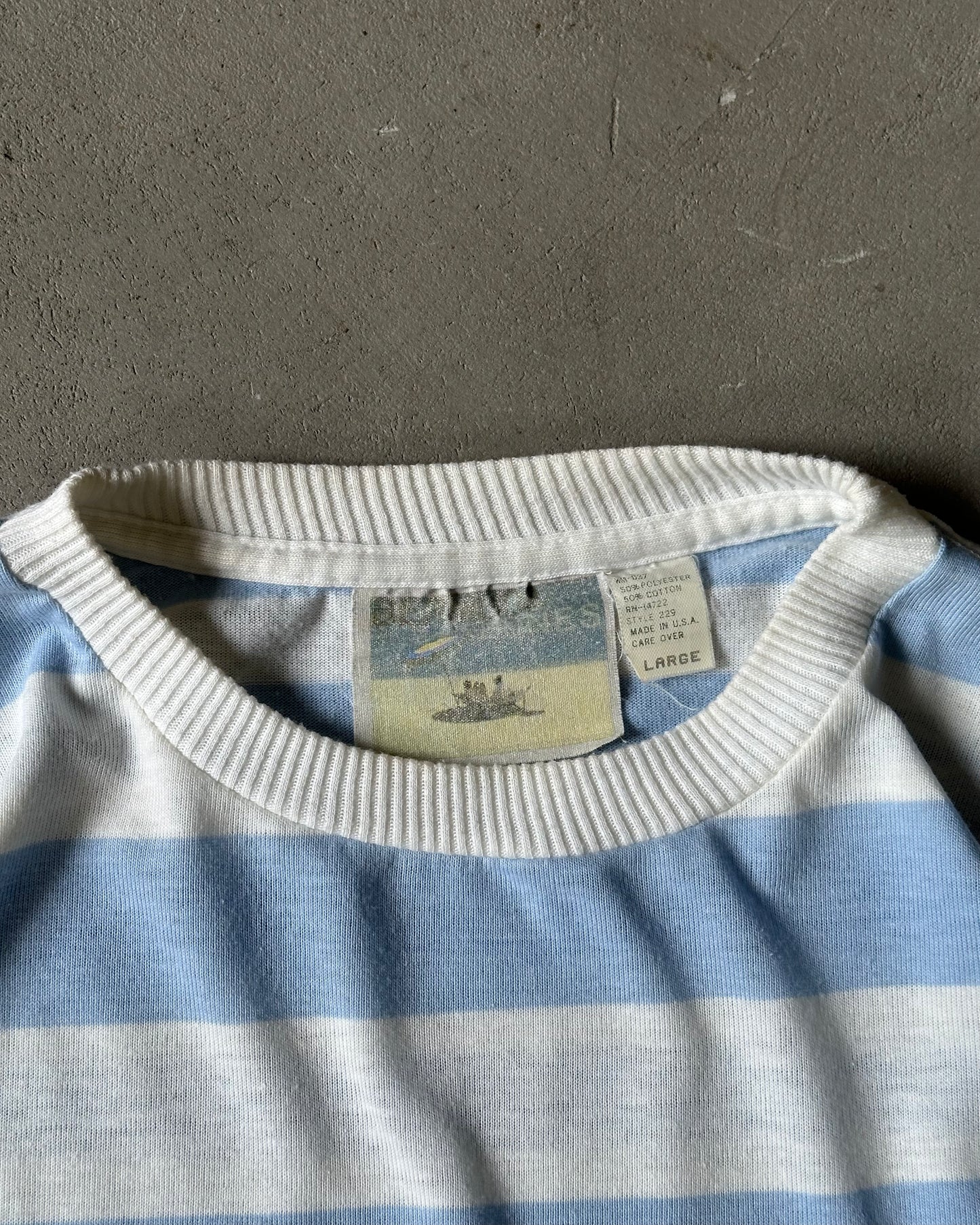 1990s - Blue/White Striped T-Shirt - M/L