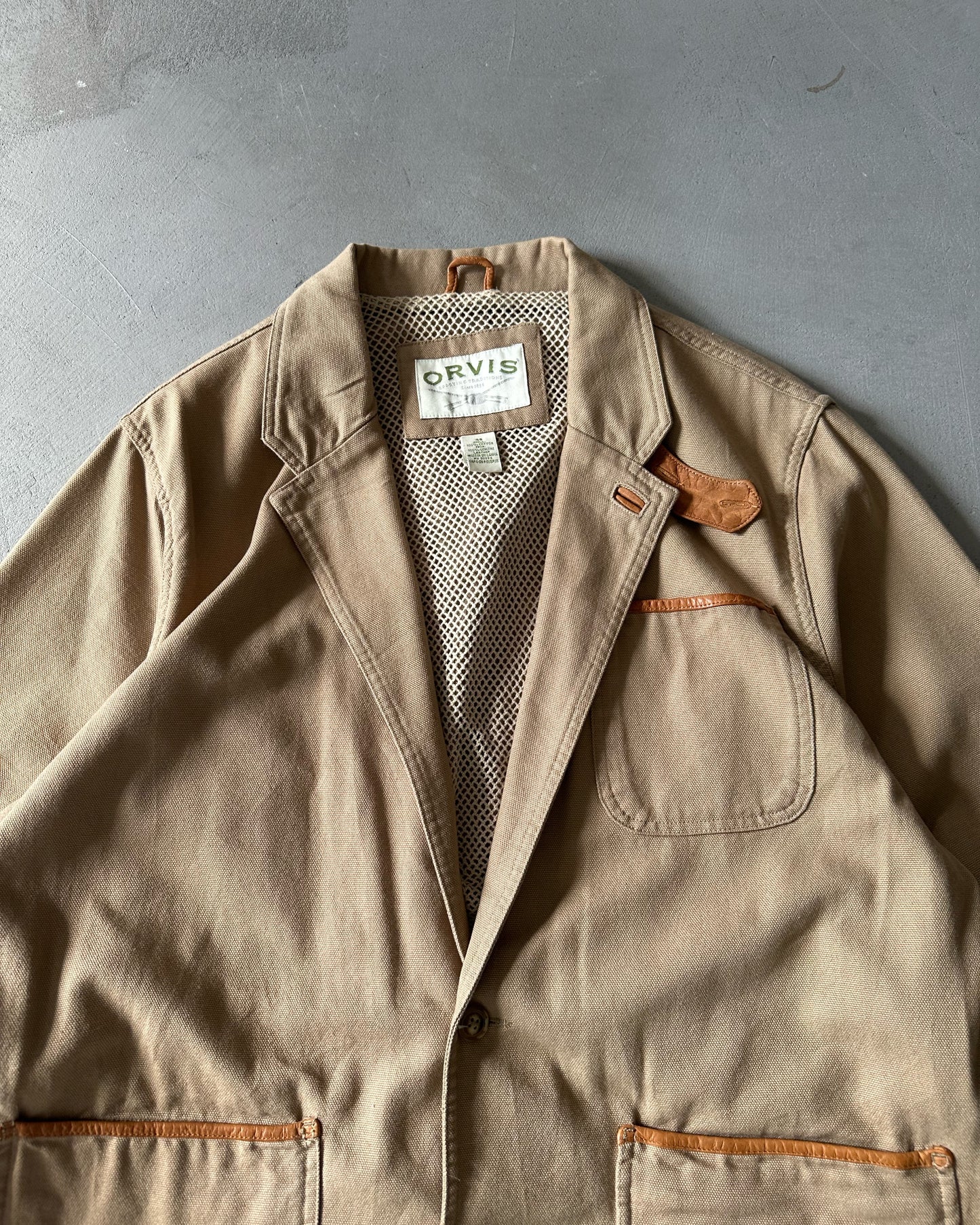 1990s - Tan Orvis Canvas Blazer Jacket - 48