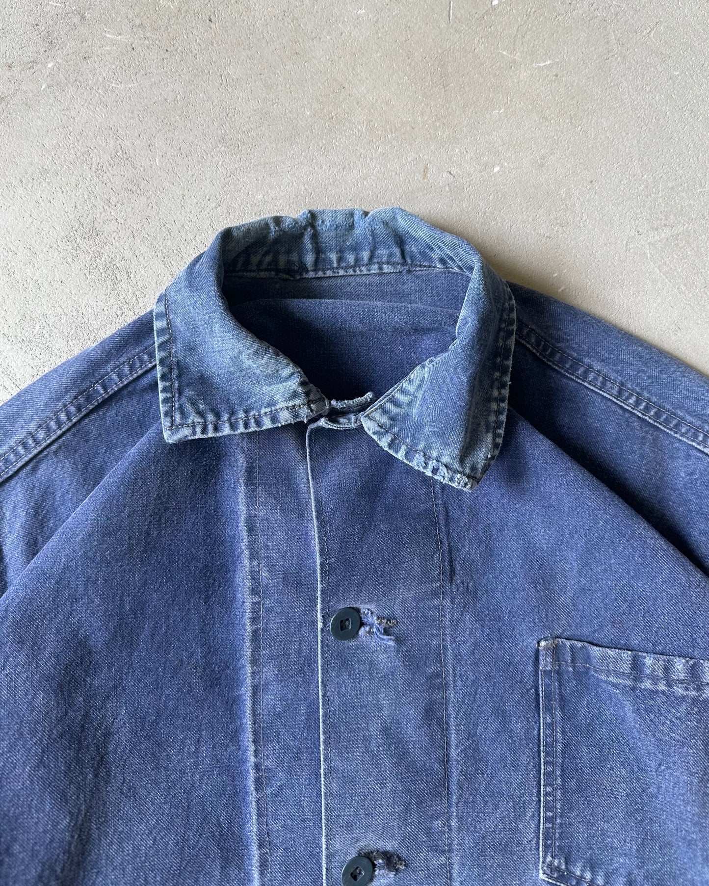 1970s - Faded Blue Moleskin Euro Chore - M
