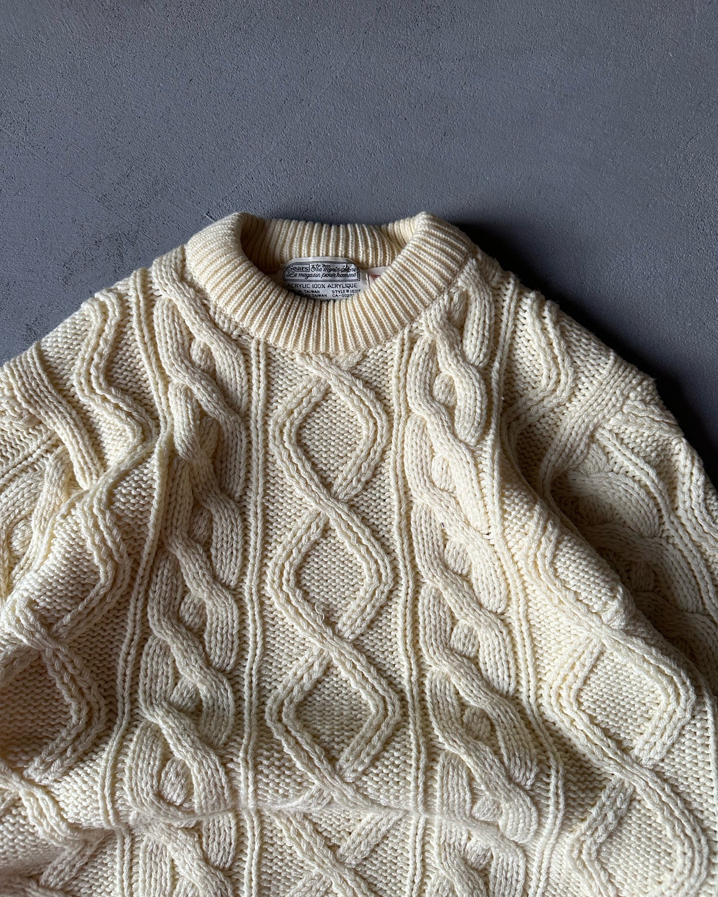1970s - Cream Sears Cableknit Sweater - XS