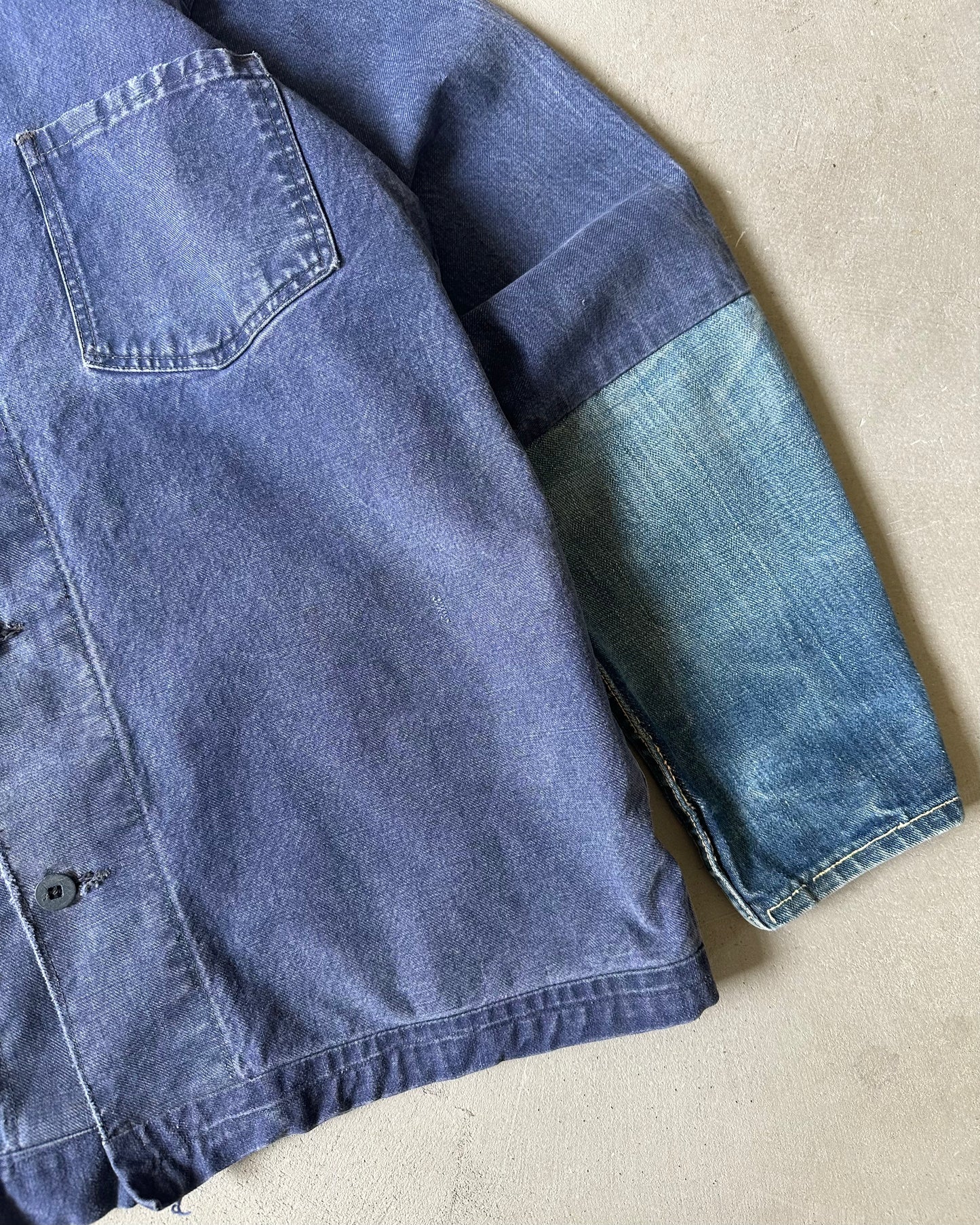 1970s - Faded Blue Moleskin Euro Chore - M