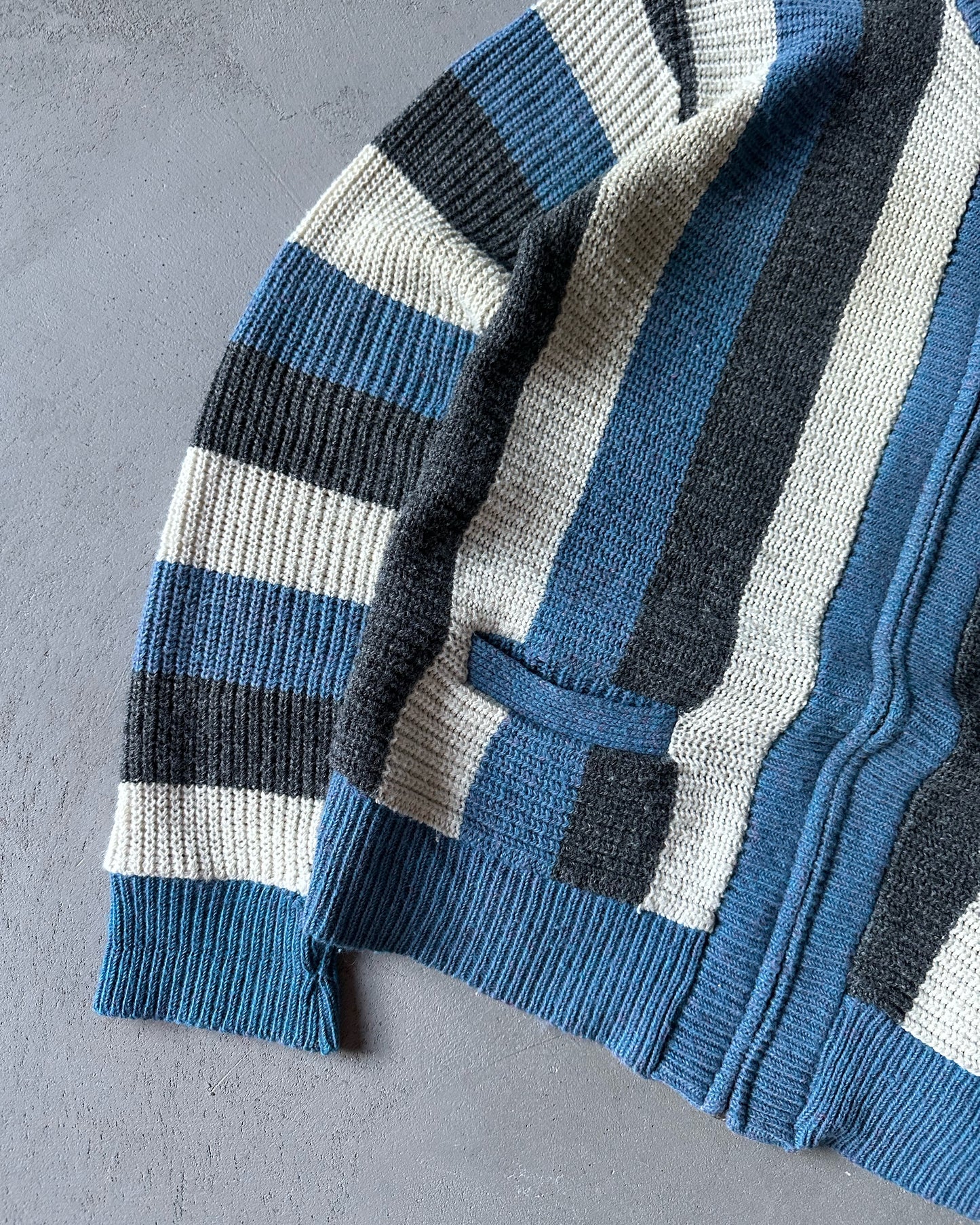 1960s - Grey/Blue Striped Zip Up Sweater - S