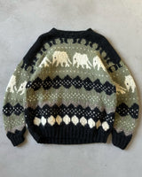 1990s - Green/Black "Elephant" Wool Sweater - L