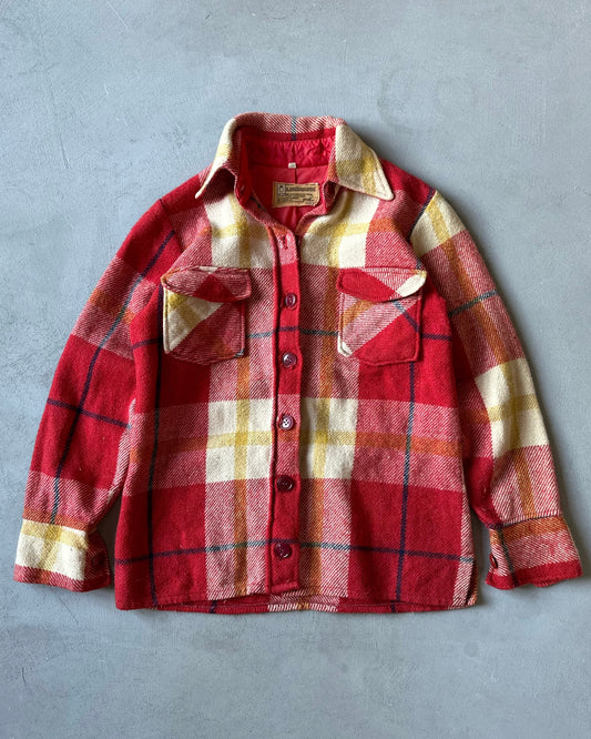 1970s - Red/Cream Plaid Wool Shacket - XXS/XS