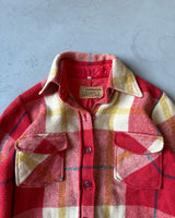 1970s - Red/Cream Plaid Wool Shacket - XXS/XS