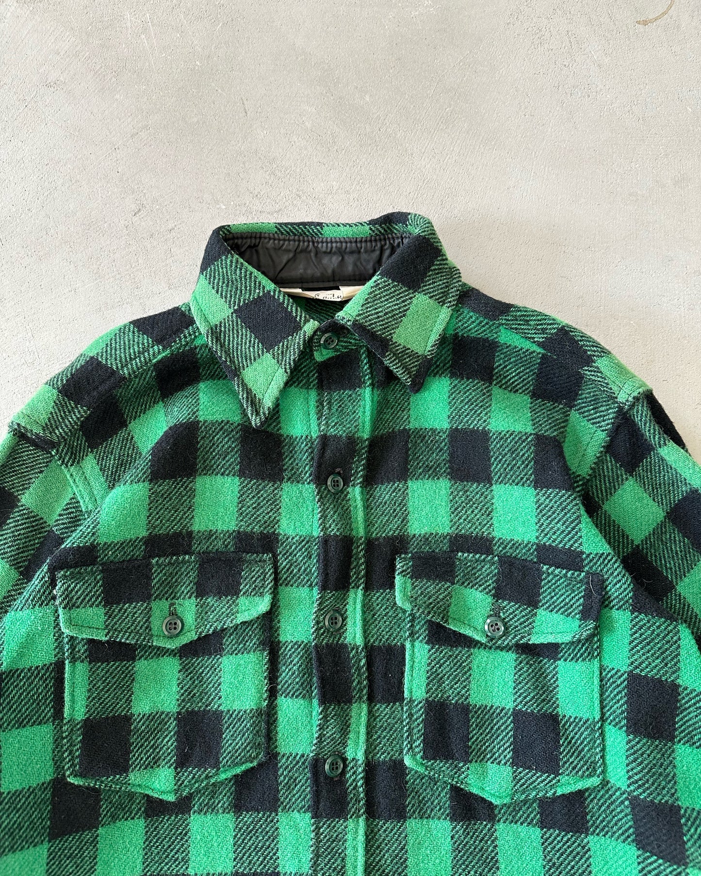 1980s - Distressed Green/Black Woolrich Plaid Button Up - M