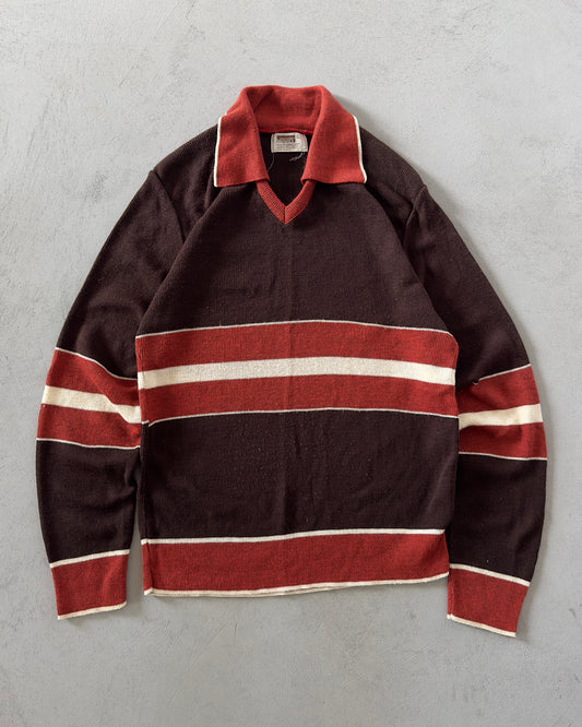 1980s - Brown/Orange Montgomery Orlon Polo Sweater - M