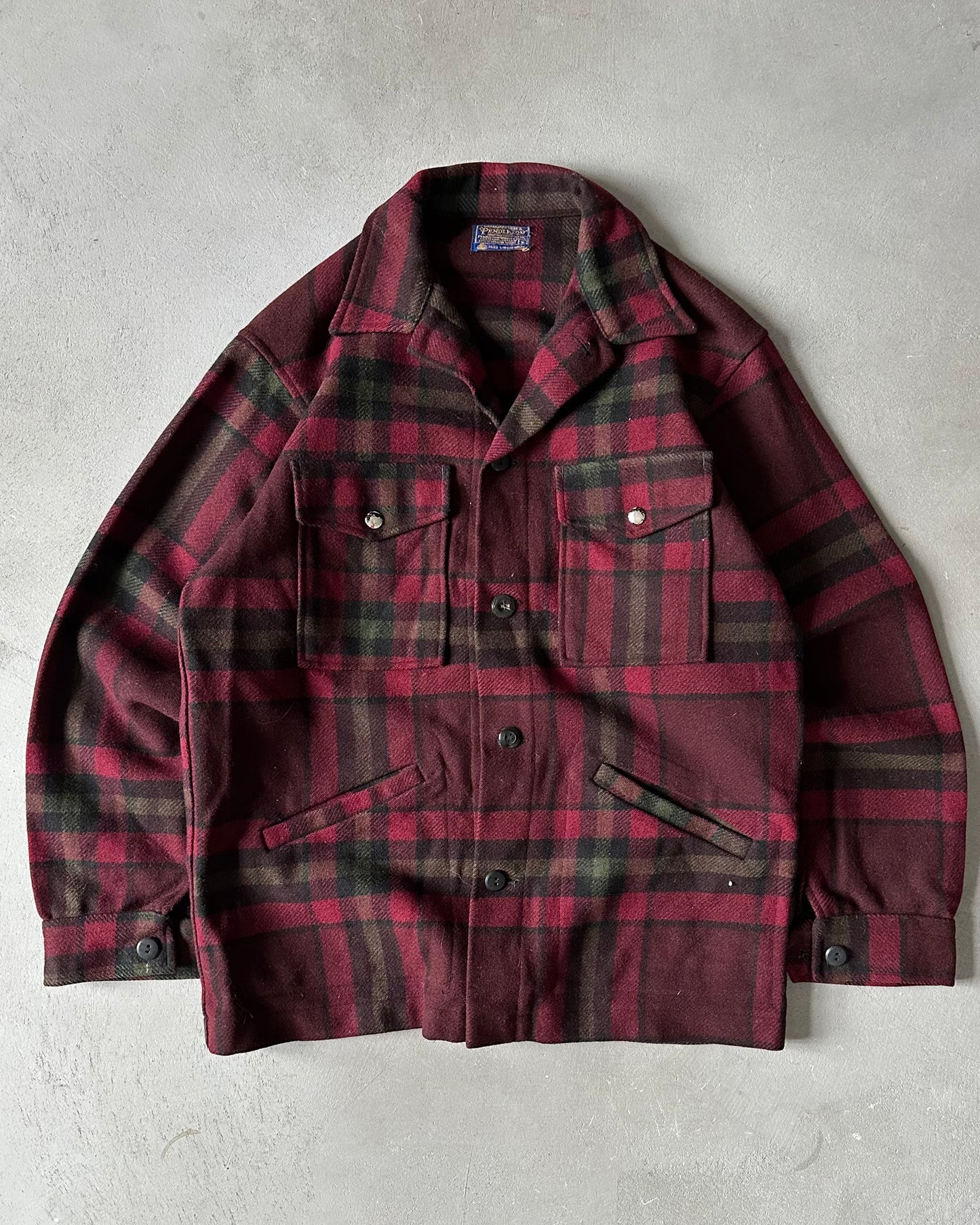 Années 80 - Surchemise en laine Pendleton à carreaux bordeaux/vert - S