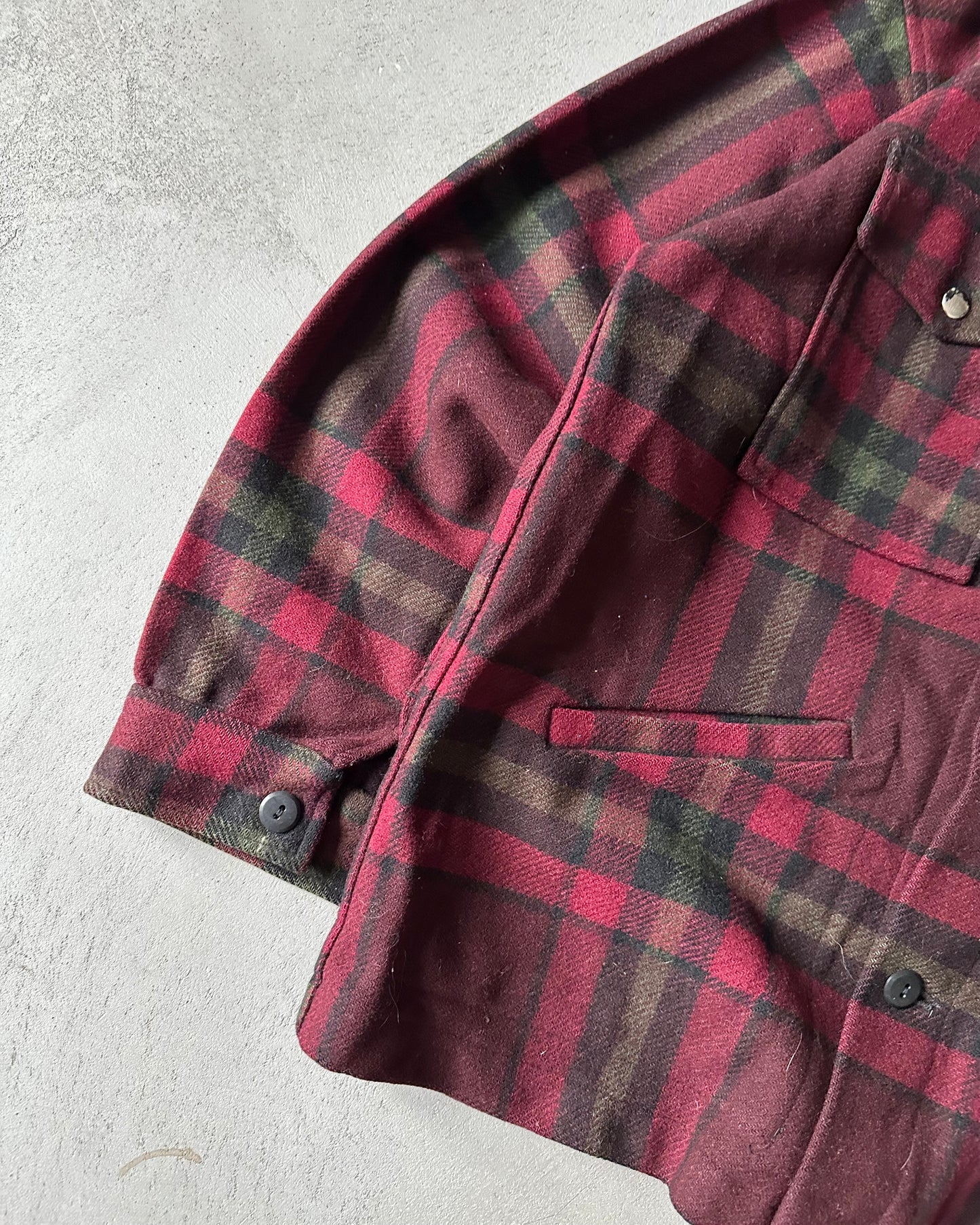 Années 80 - Surchemise en laine Pendleton à carreaux bordeaux/vert - S