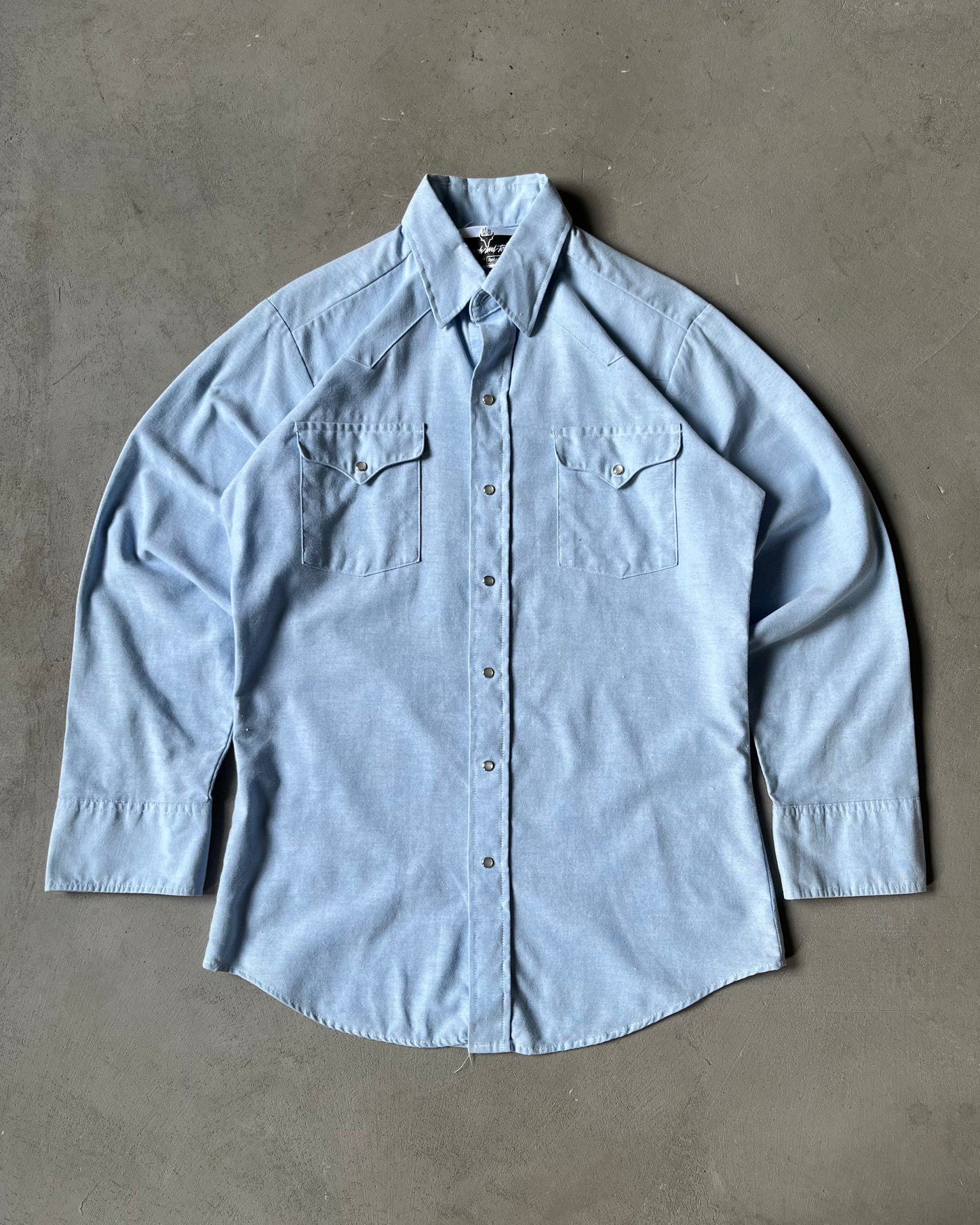1980s - Blue Oxford Pearl Snap Shirt - S/M