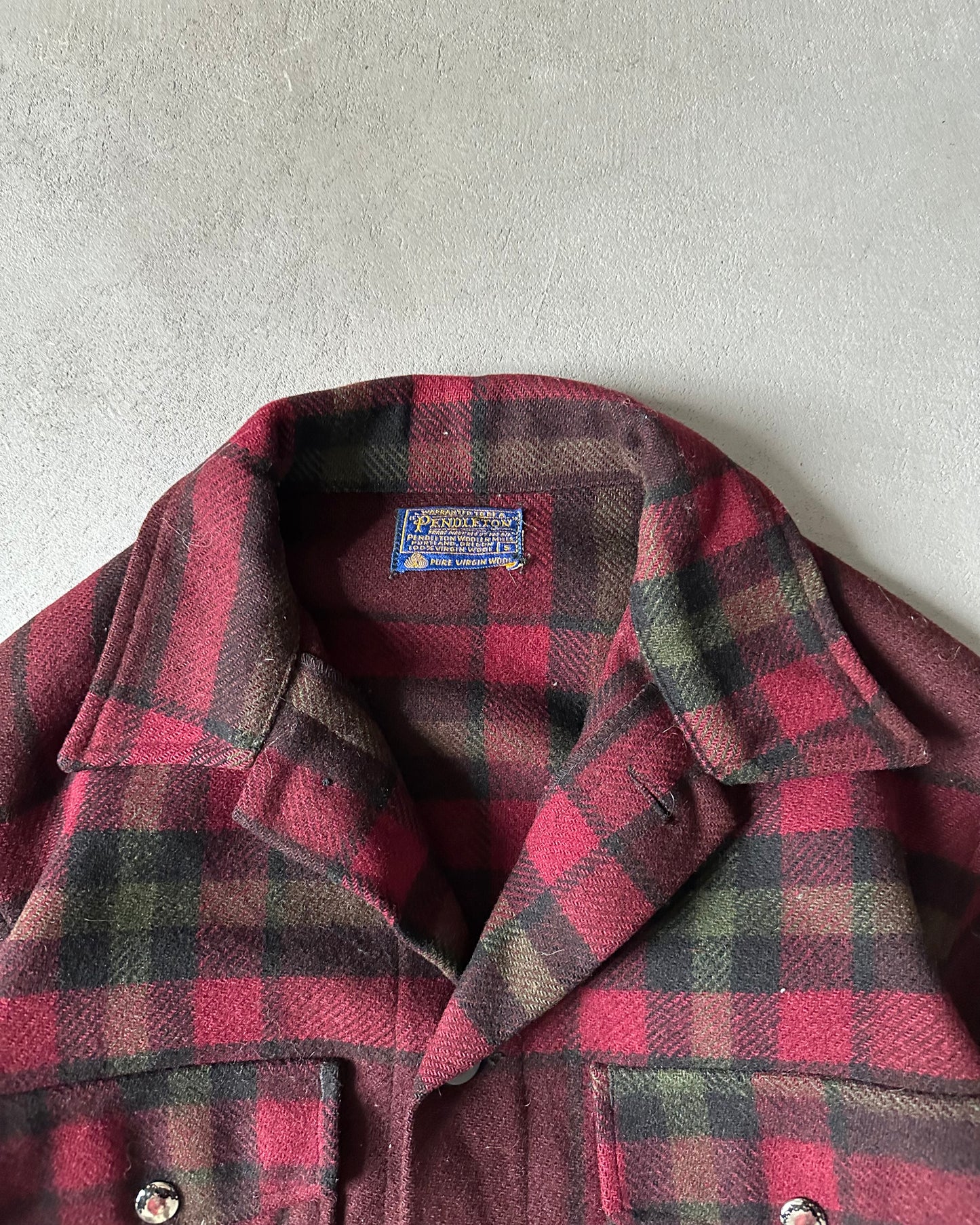 Années 80 - Surchemise en laine Pendleton à carreaux bordeaux/vert - S