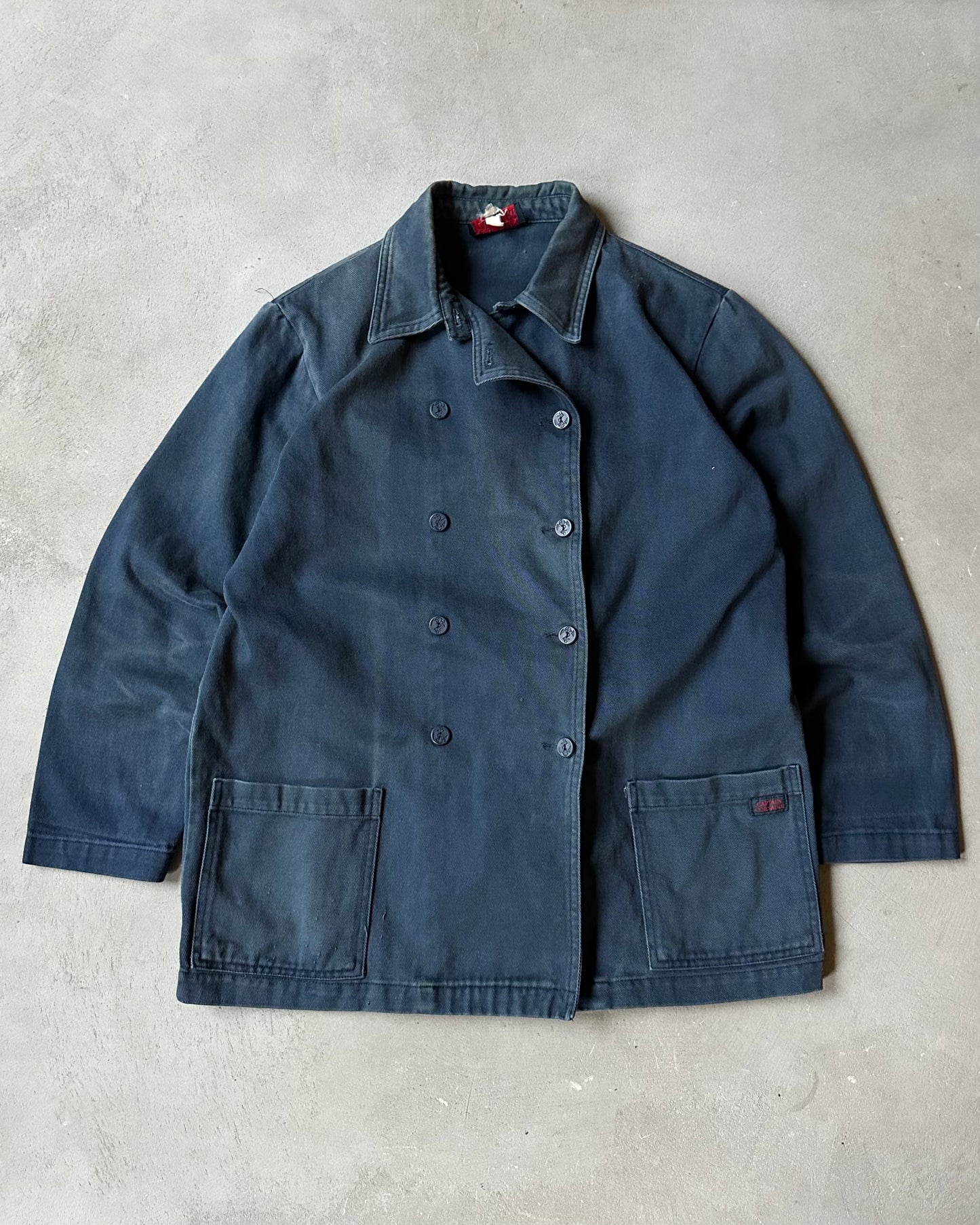 1990s - Navy Double Breasted Corsaire French Chore - L