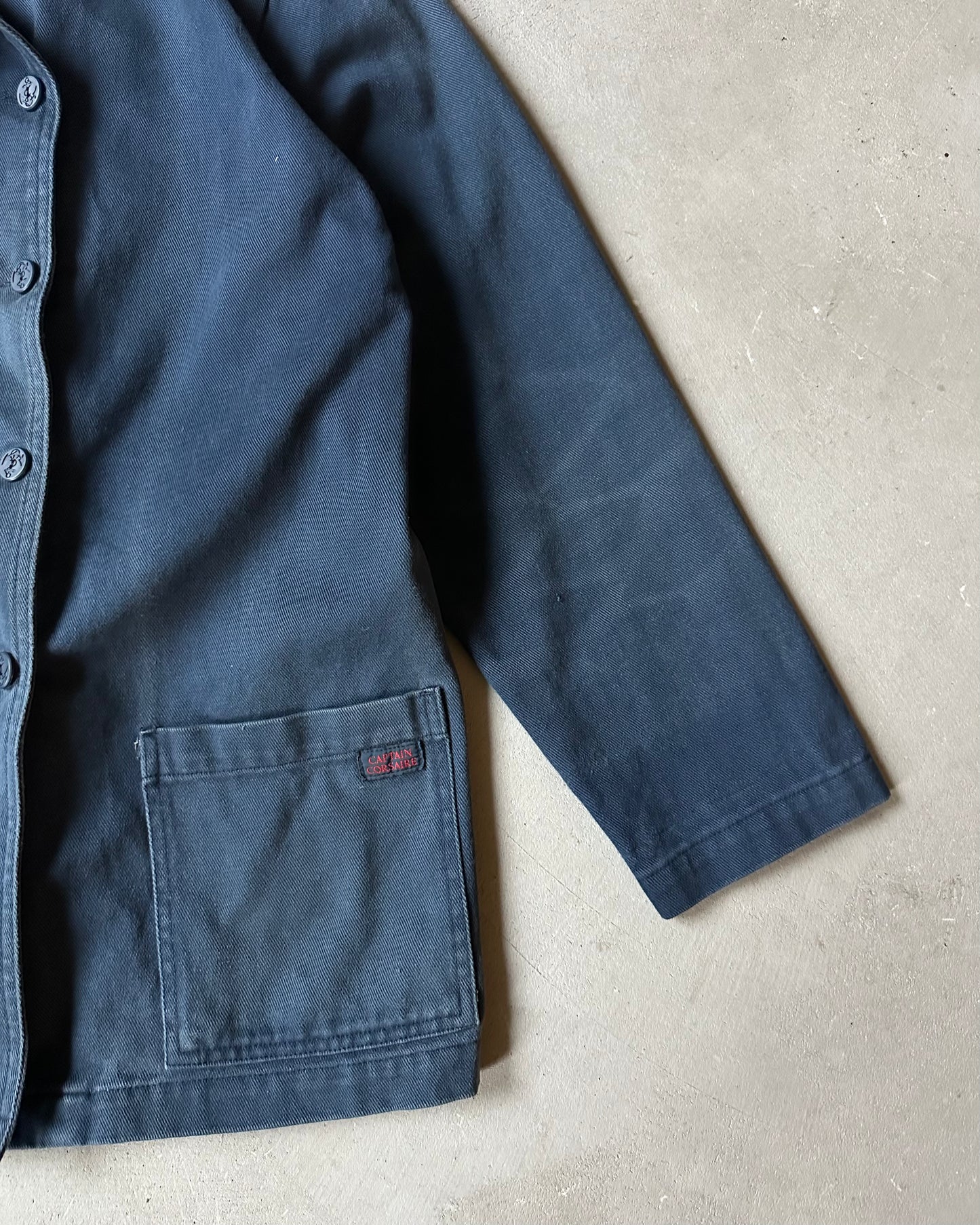 1990s - Navy Double Breasted Corsaire French Chore - L