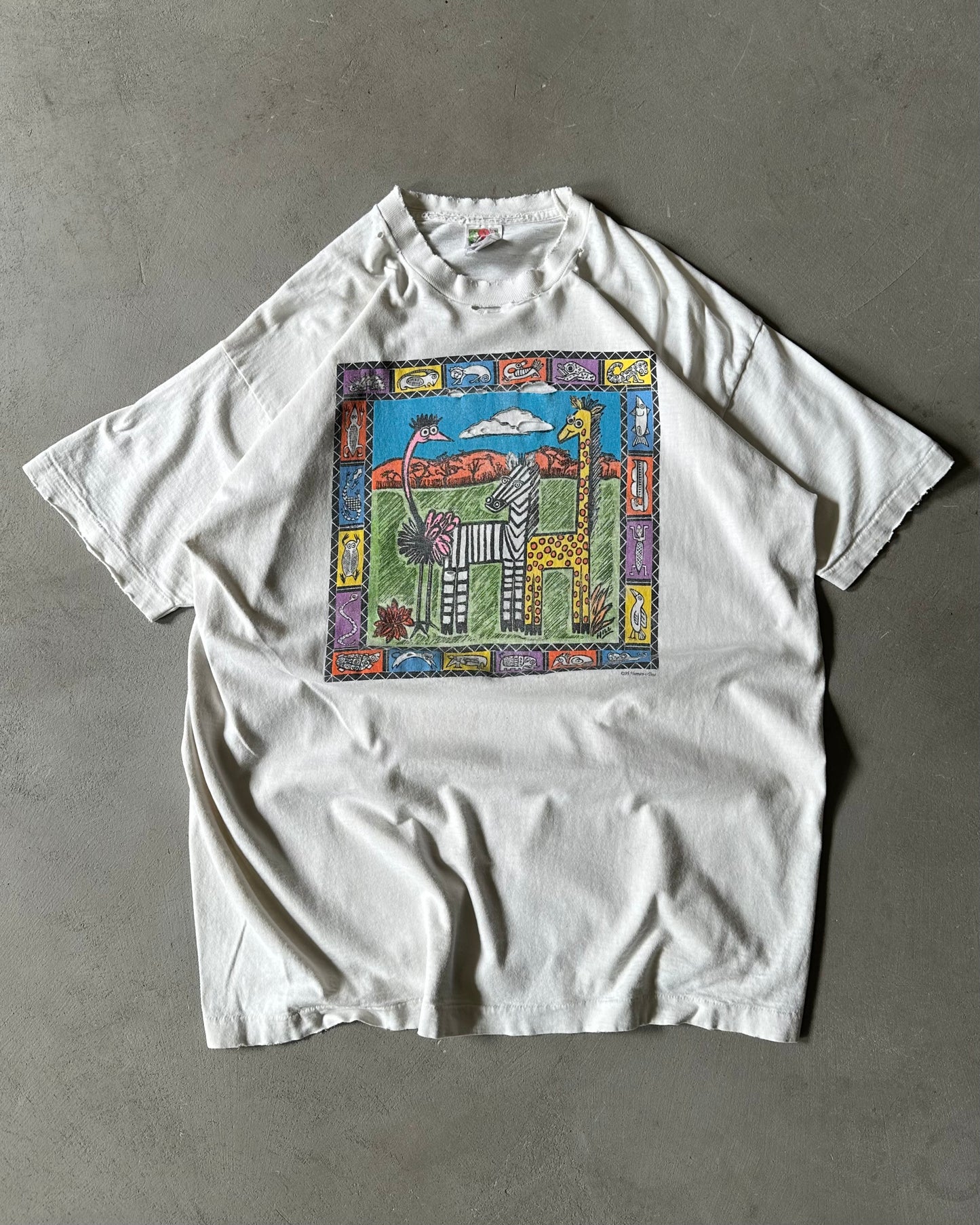 1990s - Distressed White Safari T-Shirt - XL