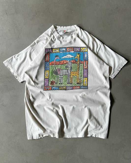1990s - Distressed White Safari T-Shirt - XL