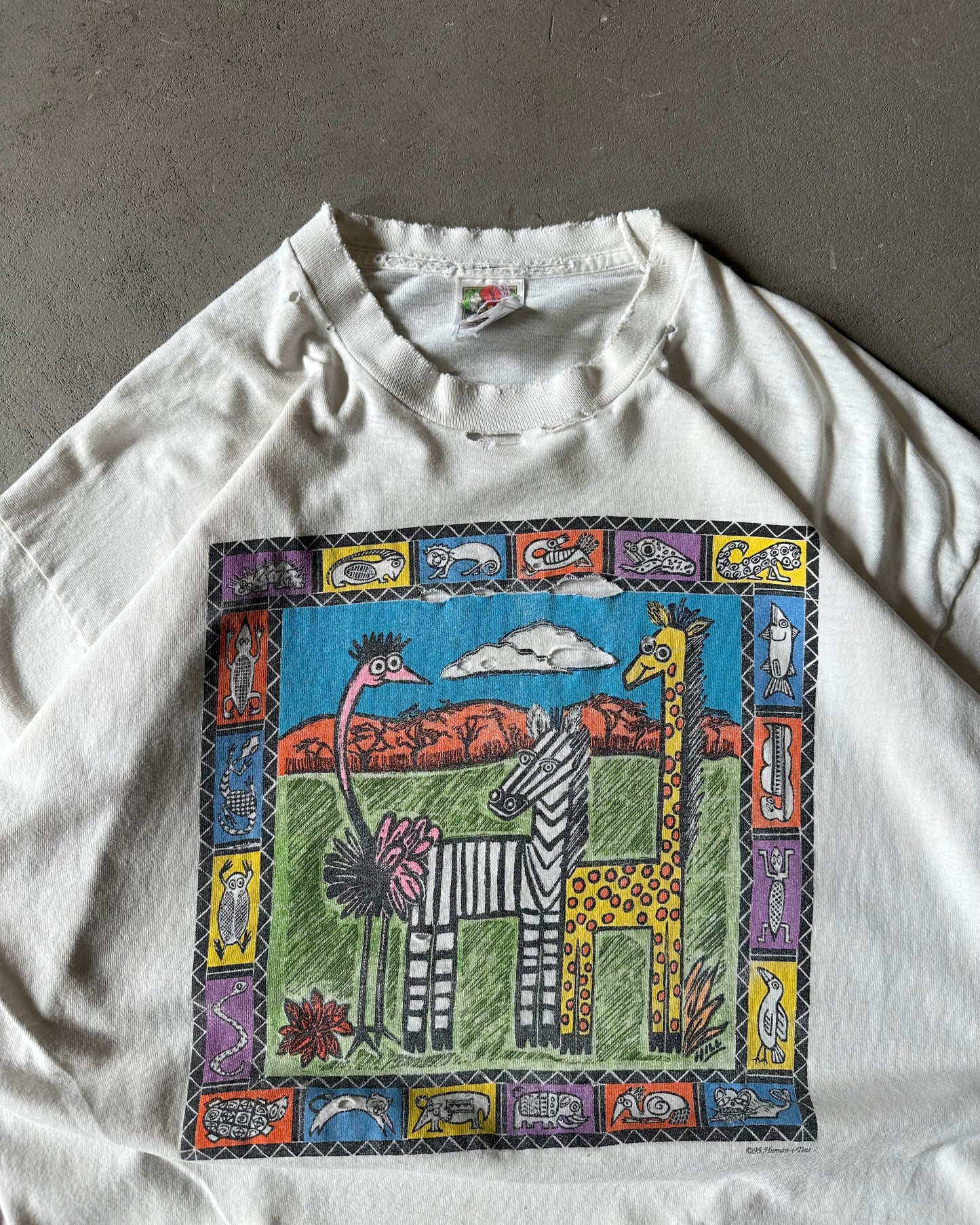1990s - Distressed White Safari T-Shirt - XL
