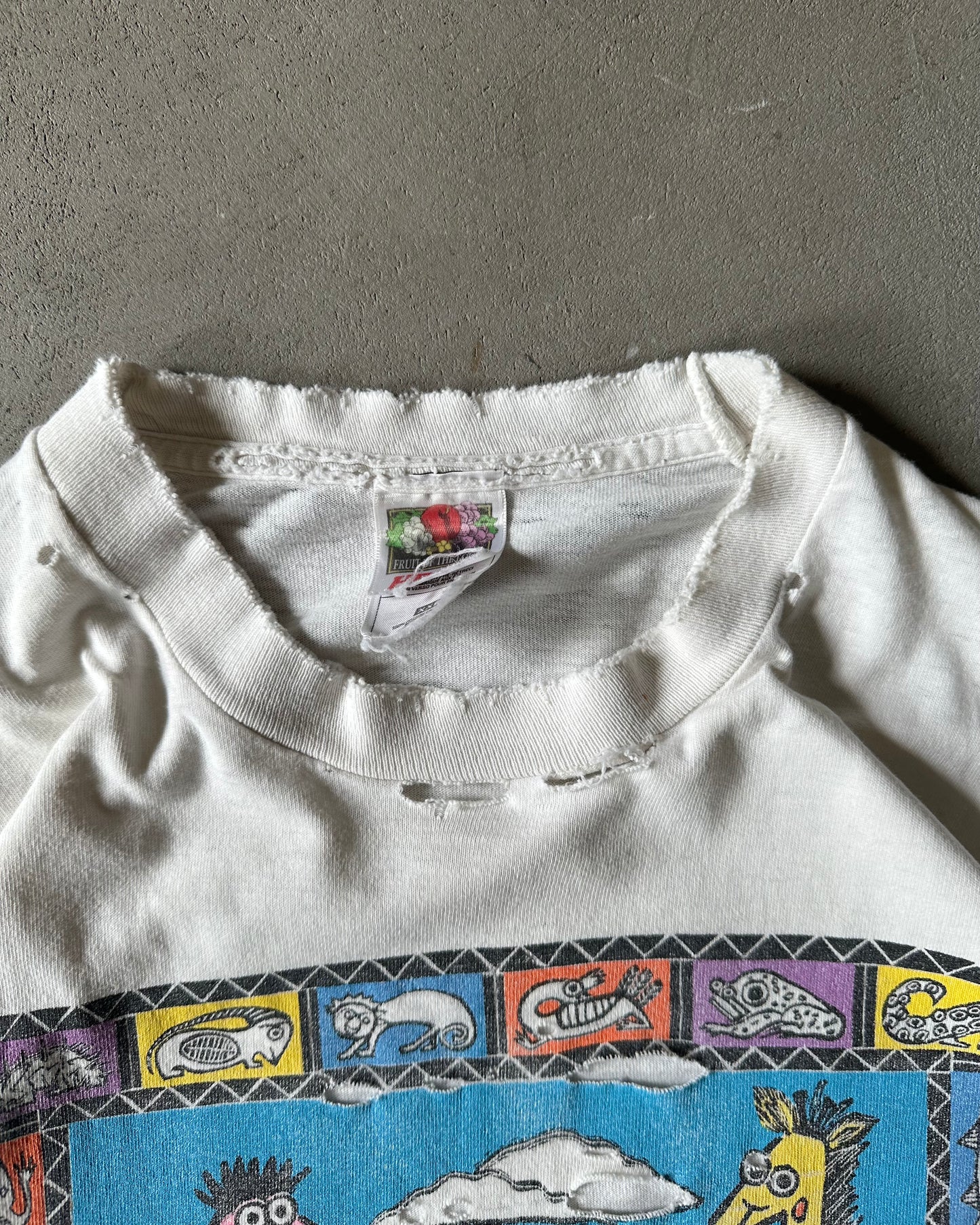 1990s - Distressed White Safari T-Shirt - XL