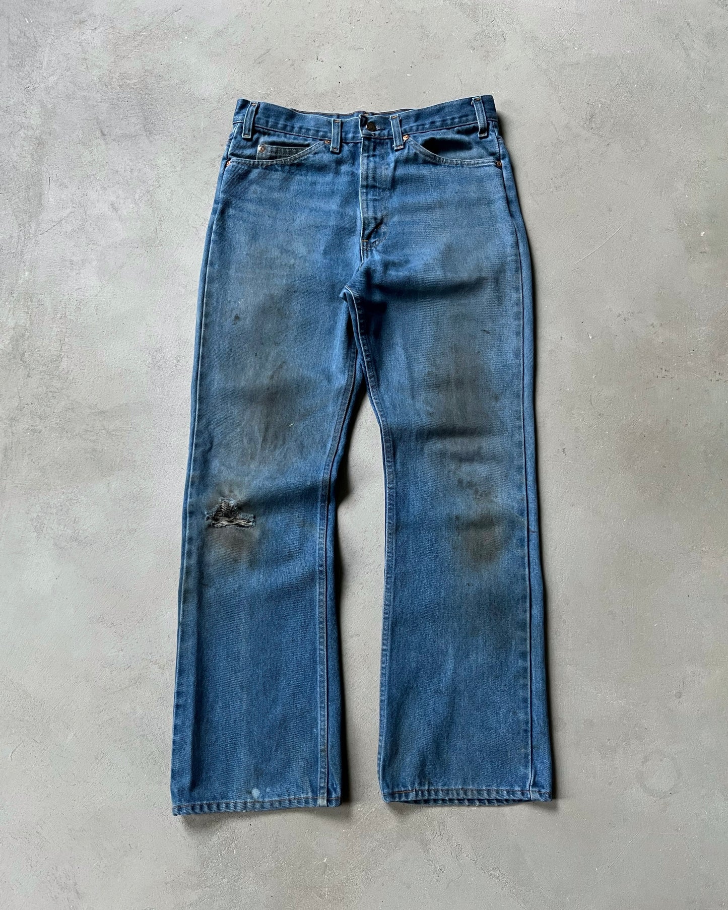 1970s - Distressed Plain Pocket Mud Bootcut Jeans - 32x31