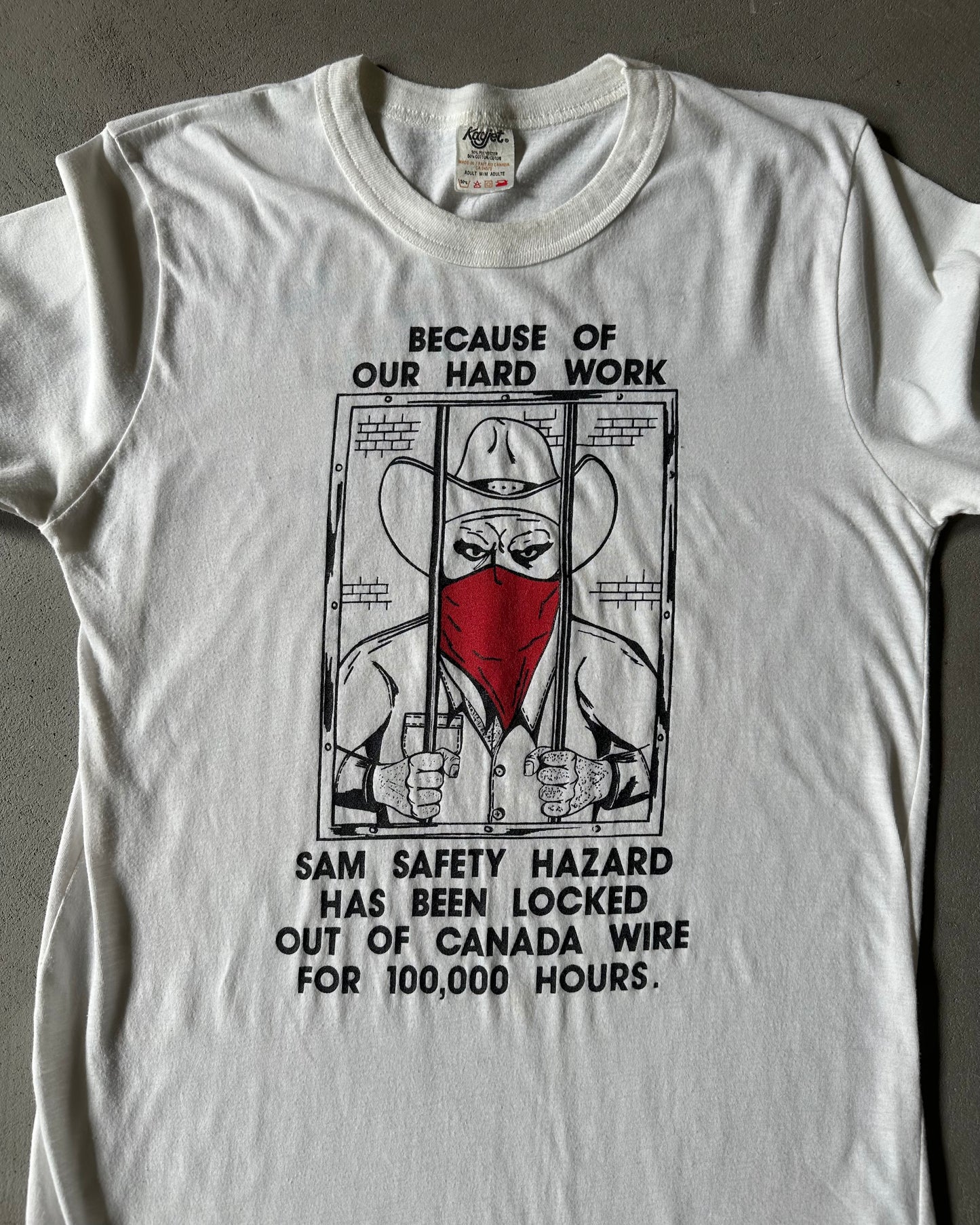 1980s - White Sam Safety Hazard T-Shirt - S/M