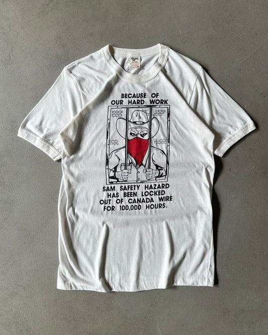 1980s - White Sam Safety Hazard T-Shirt - S/M