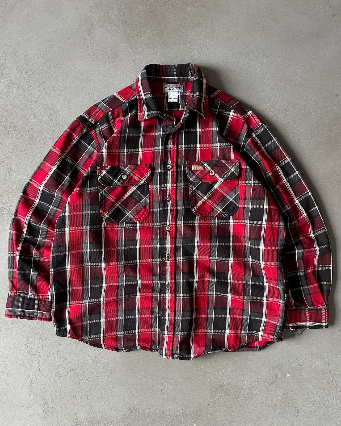 1990s - Red/black Carhartt Plaid Flannel - L