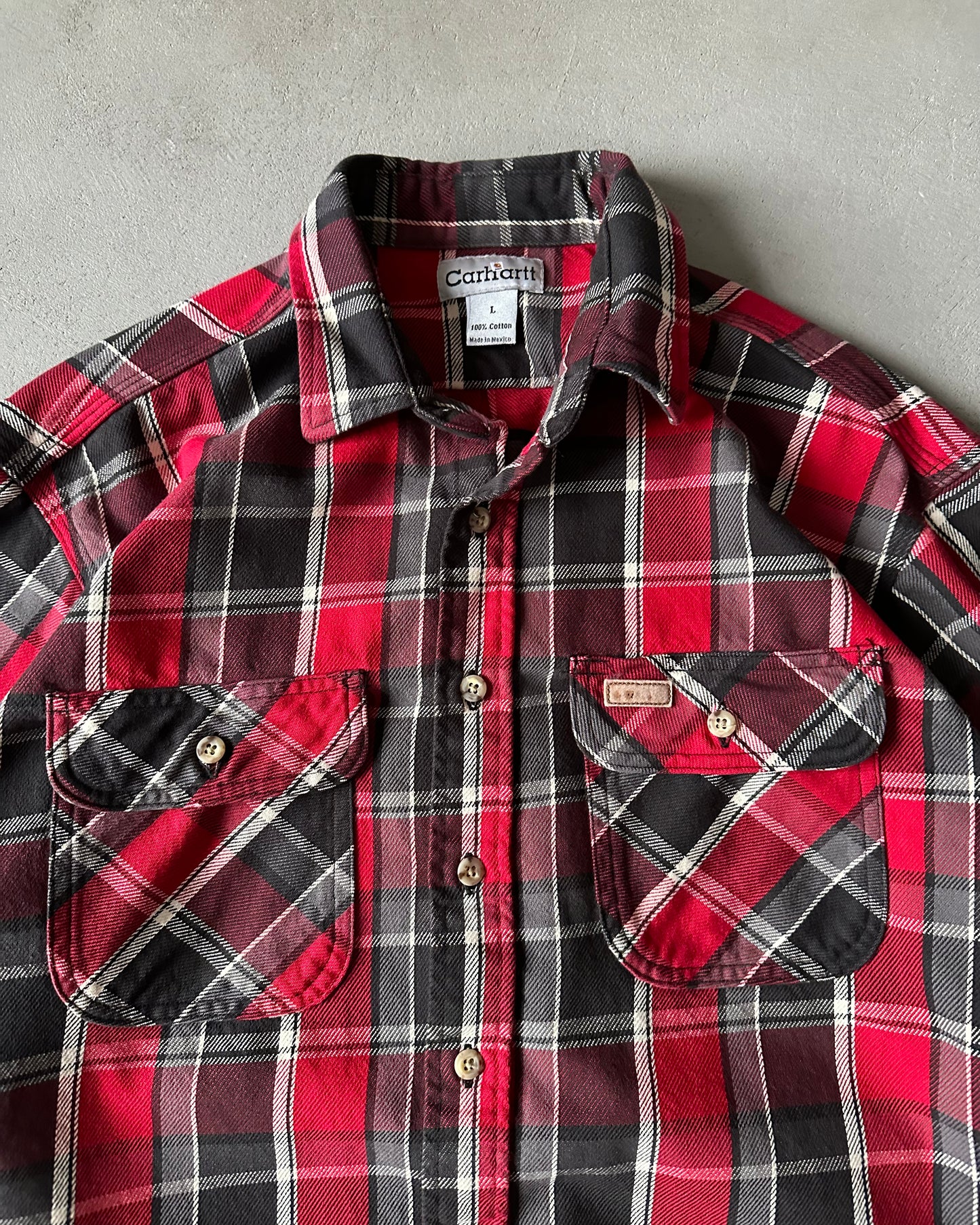 1990s - Red/black Carhartt Plaid Flannel - L