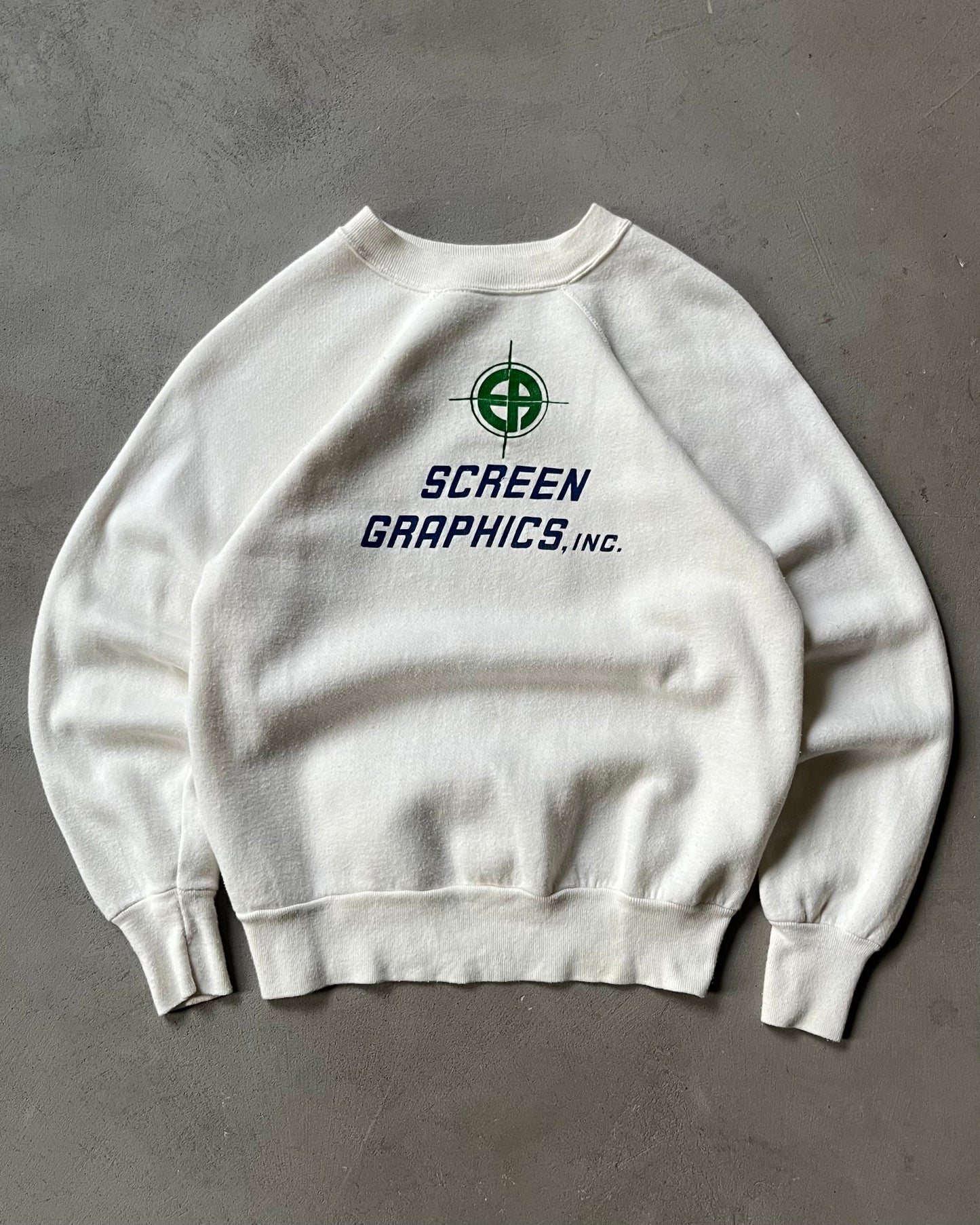 Années 80 - Sweat ras du cou blanc imprimé graphique - XS