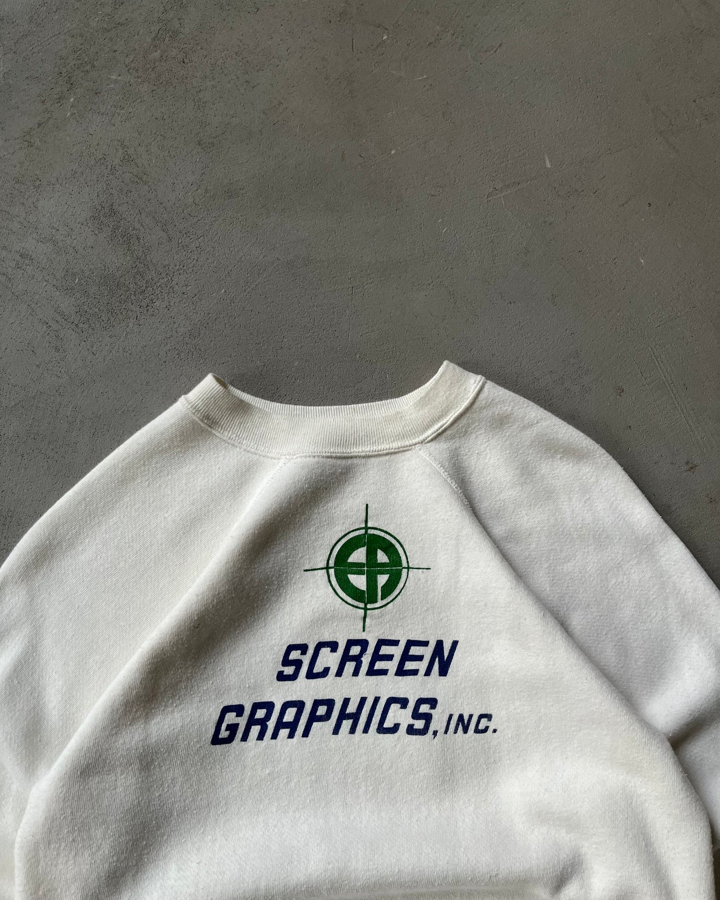 Années 80 - Sweat ras du cou blanc imprimé graphique - XS