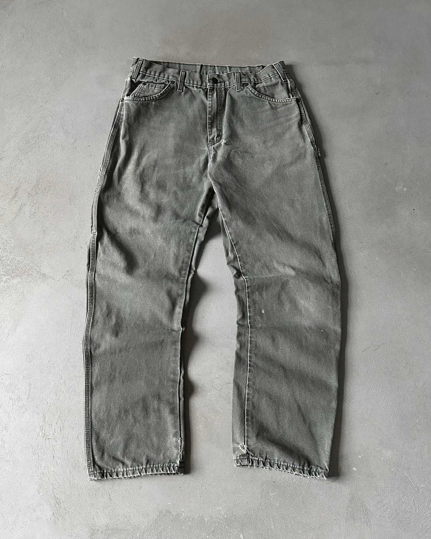 2000s - Distressed Green Carhartt Work Pants - 33x32